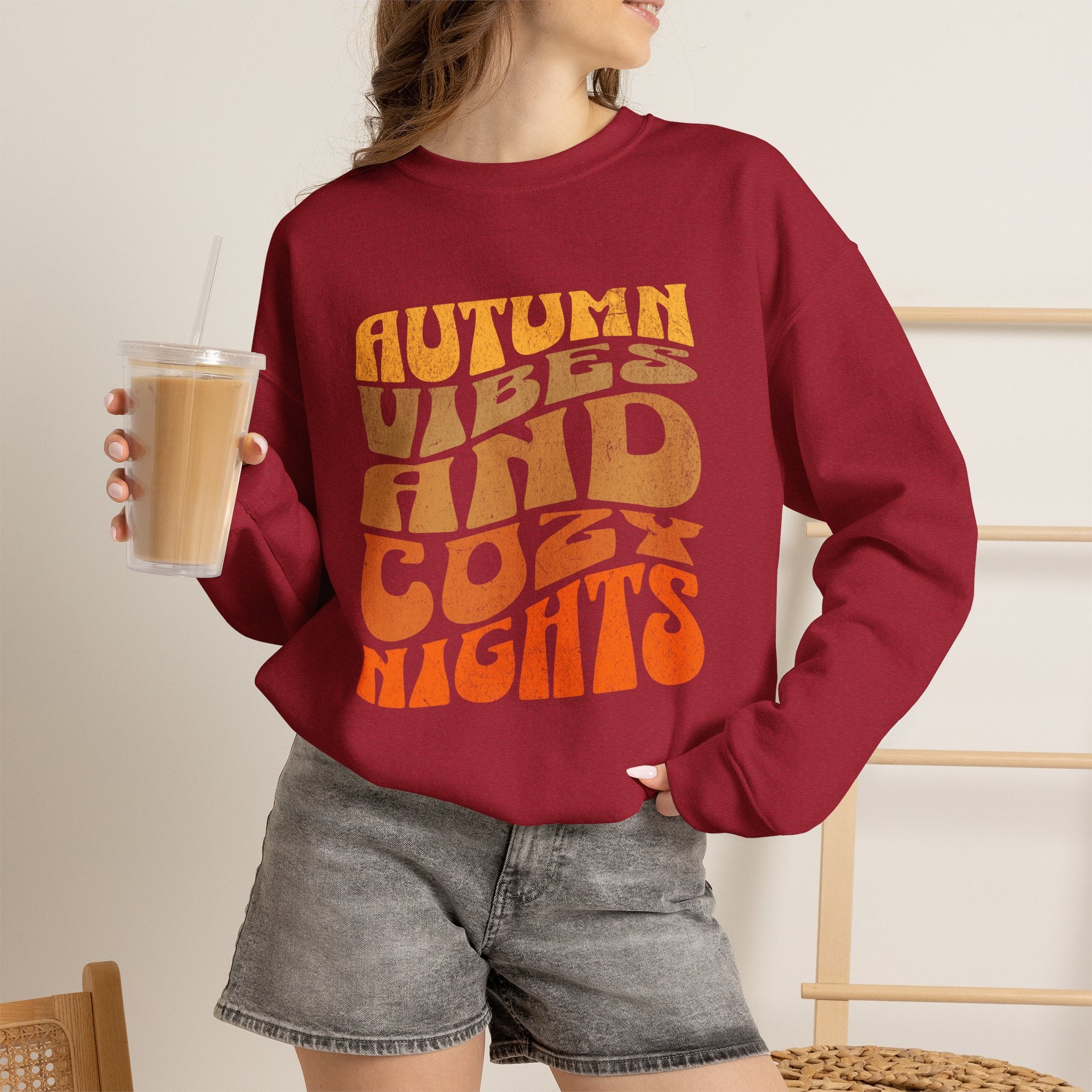 Autumn Vibes and Cozy Nights Sweatshirt | Retro Wavy Fall Crewneck | Cr8tive Designs