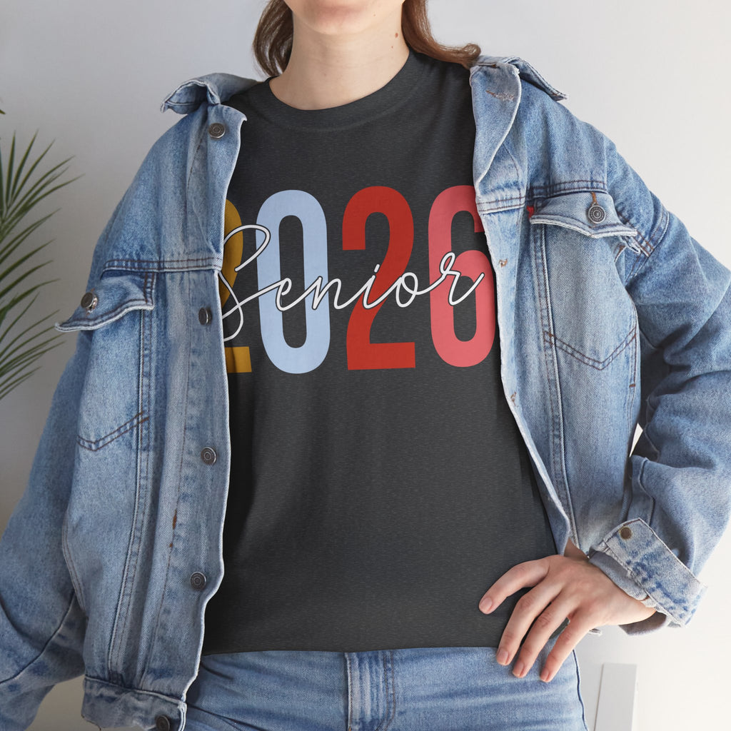 Senior 2026 Script Overlay T-Shirt | Trendy Color Graduation Tee | Senior Shirt | Cr8tive Designs