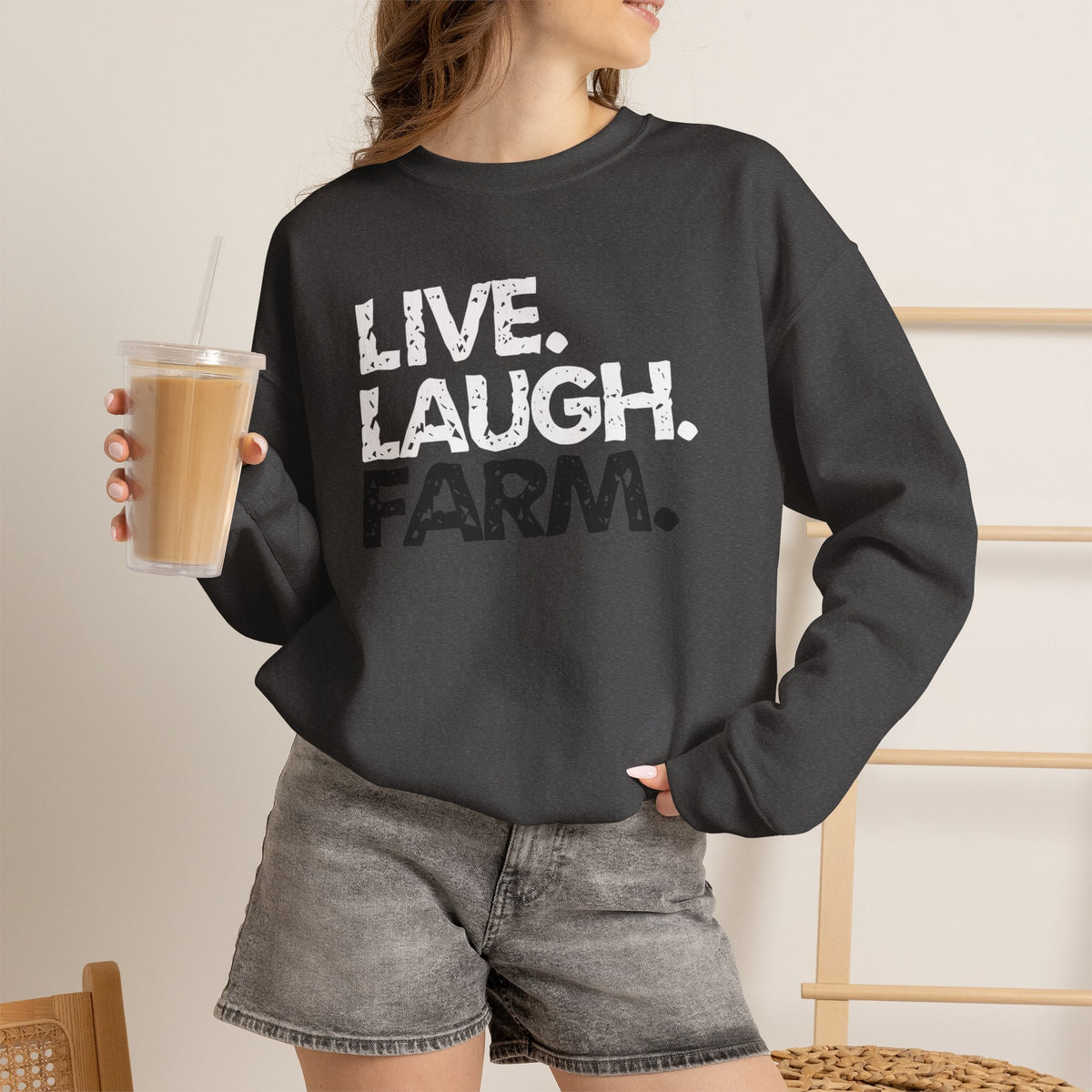 Live Laugh Farm Sweatshirt | Rustic Country Crewneck | Cr8tive Designs
