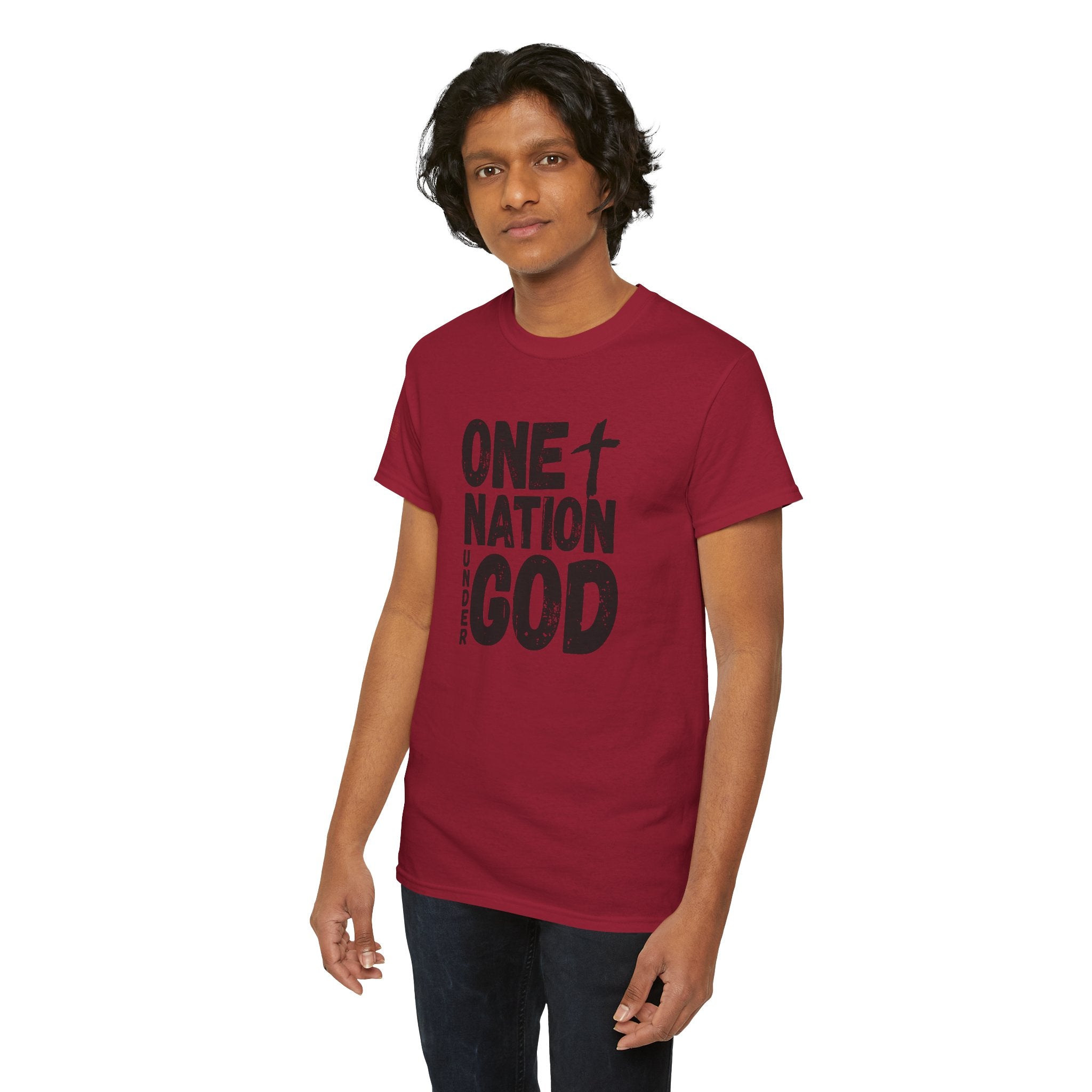 One Nation Under God T-Shirt — Patriotic Christian Tee with Cross Design