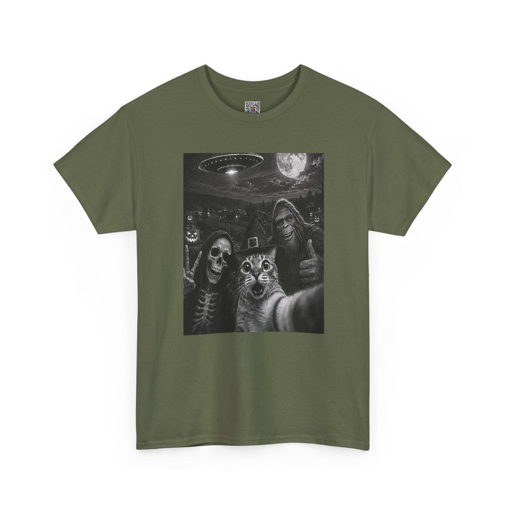 Spooky Squad Selfie Shirt | Funny Halloween Bigfoot Cat Alien Graphic Tee | Cr8tive Designs