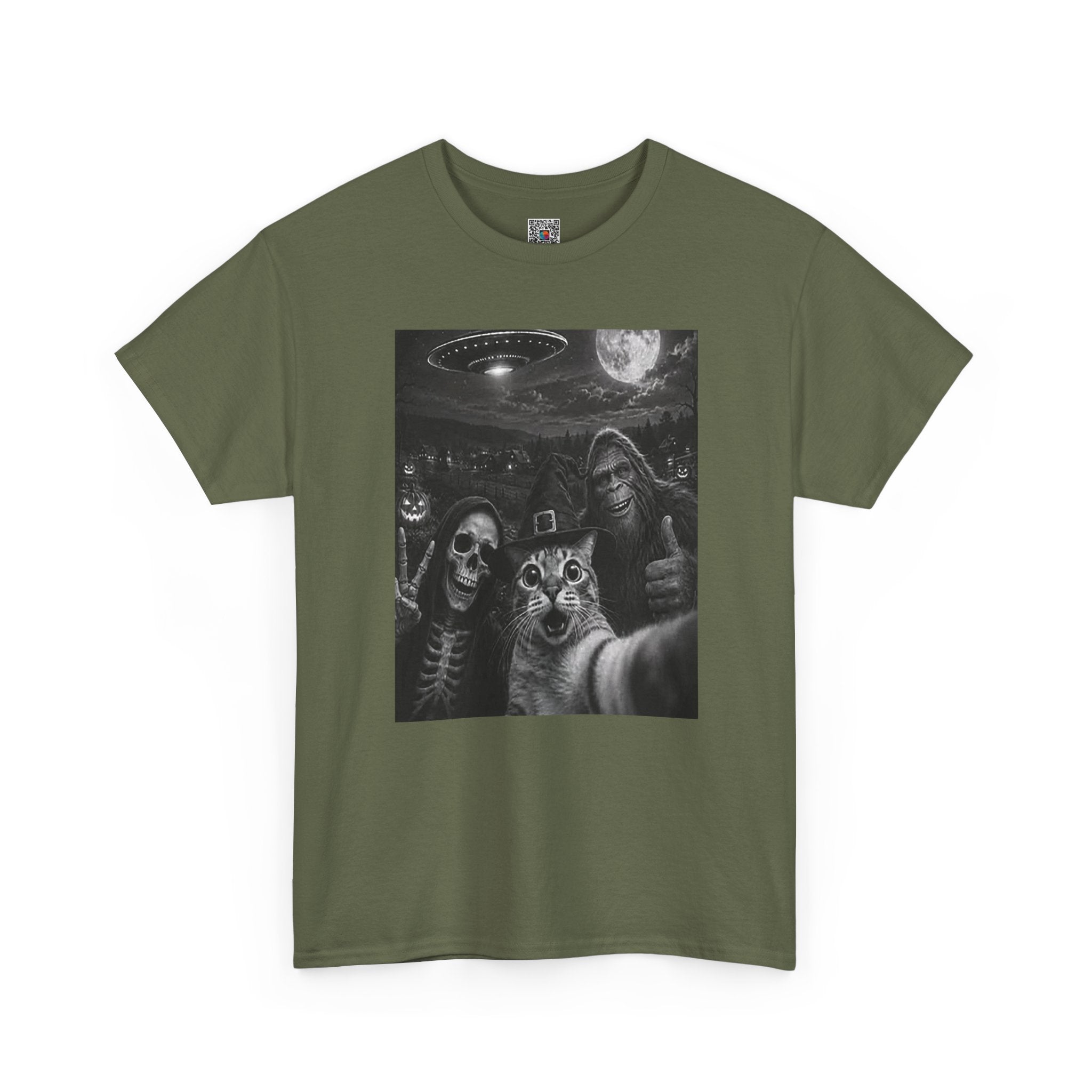 Spooky Squad Selfie Shirt | Funny Halloween Bigfoot Cat Alien Graphic Tee | Cr8tive Designs