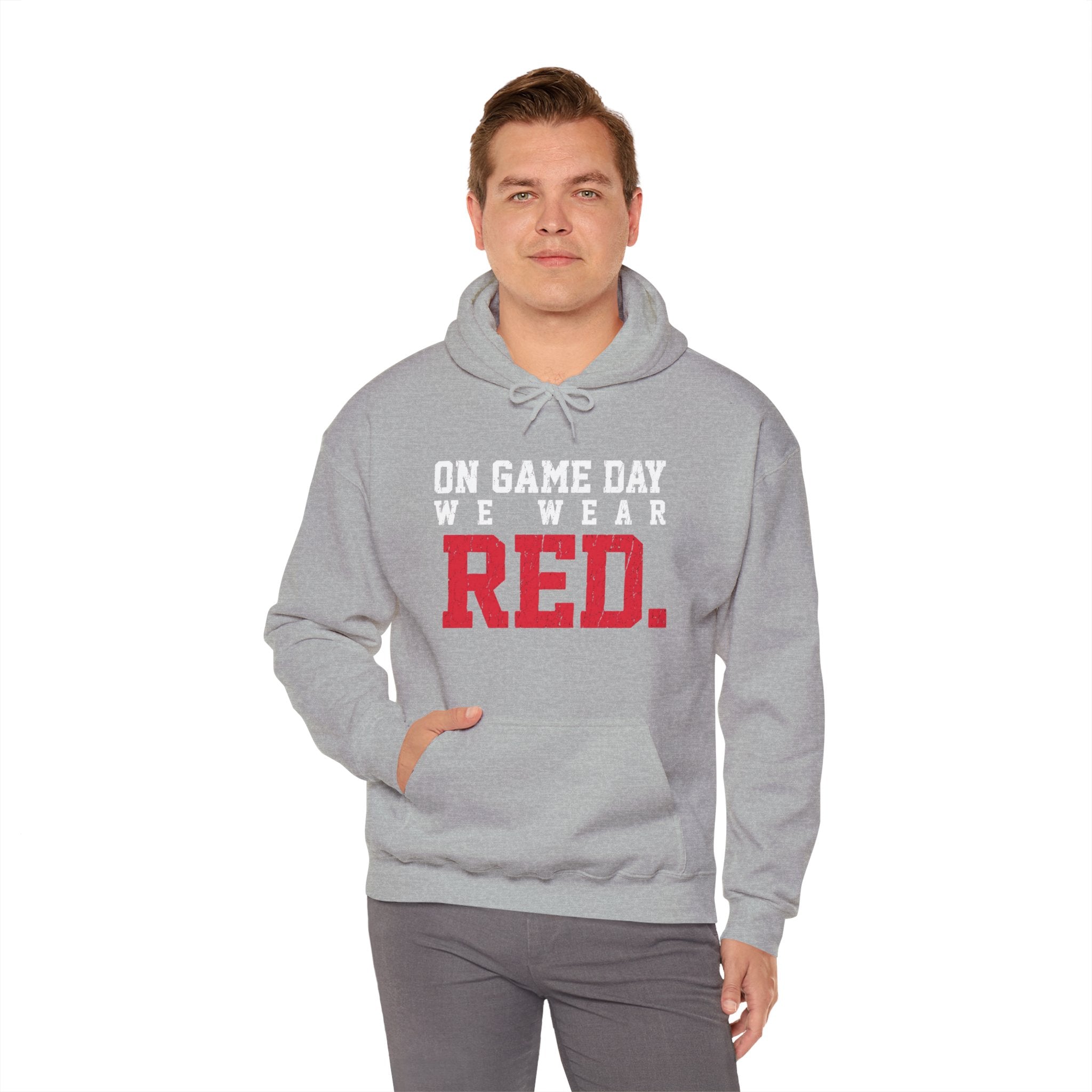 On Game Day We Wear Red | Distressed Football Fan Hoodie | Cr8tive Designs