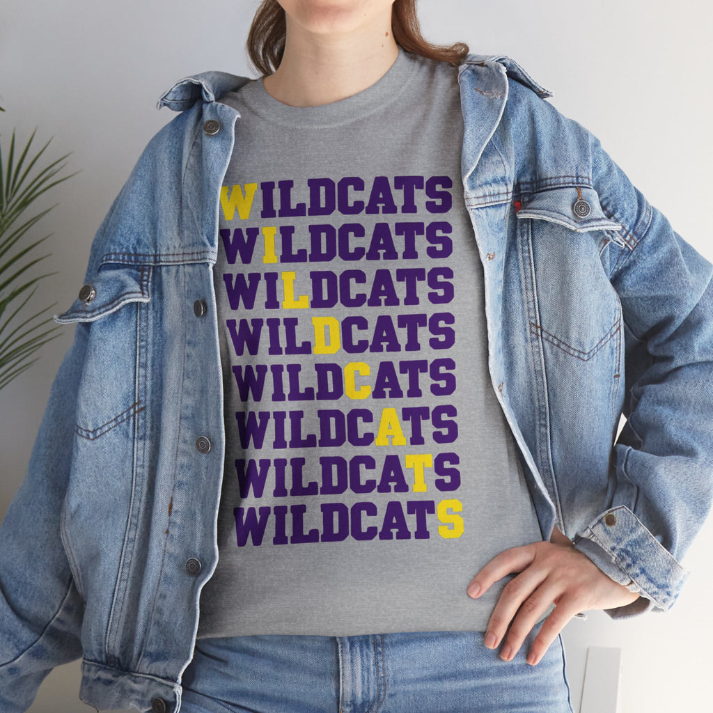Wildcats Mascot Tee | Retro Diagonal Repeating Text Game Day T-Shirt | Cr8tive Designs