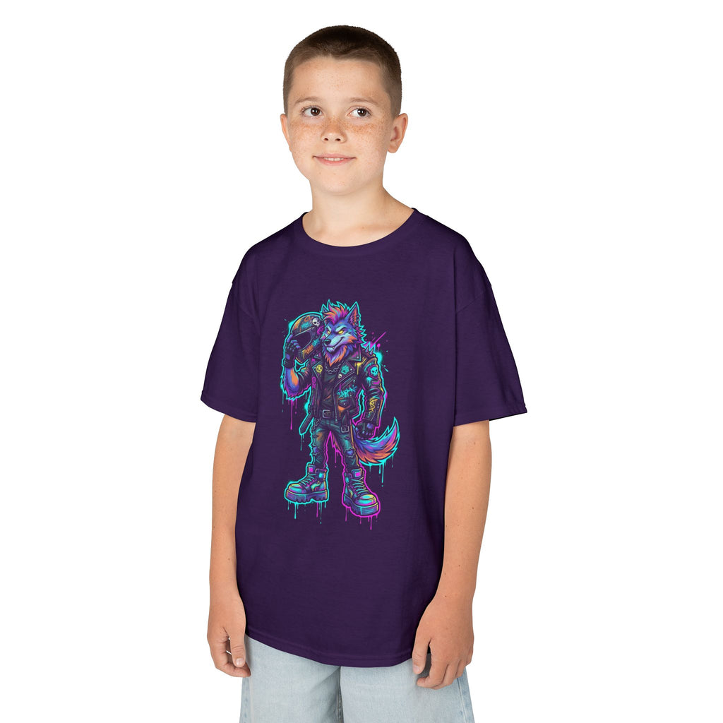 Kids Wolf Character Tee | Neon Cyberpunk Fox-Wolf Gamer Shirt | Cr8tive Designs