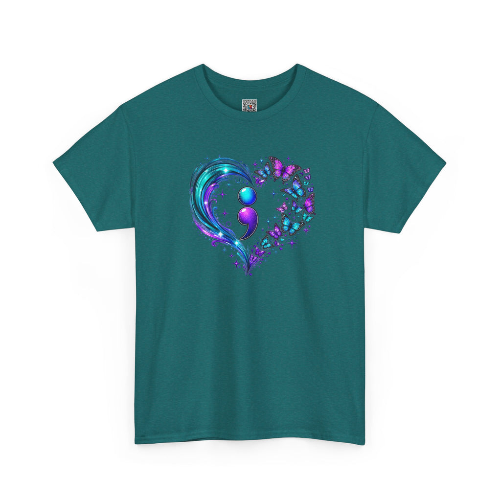 Semicolon Butterfly Heart T-Shirt | Teal & Purple Mental Health Awareness Graphic Tee | Cr8tive Designs