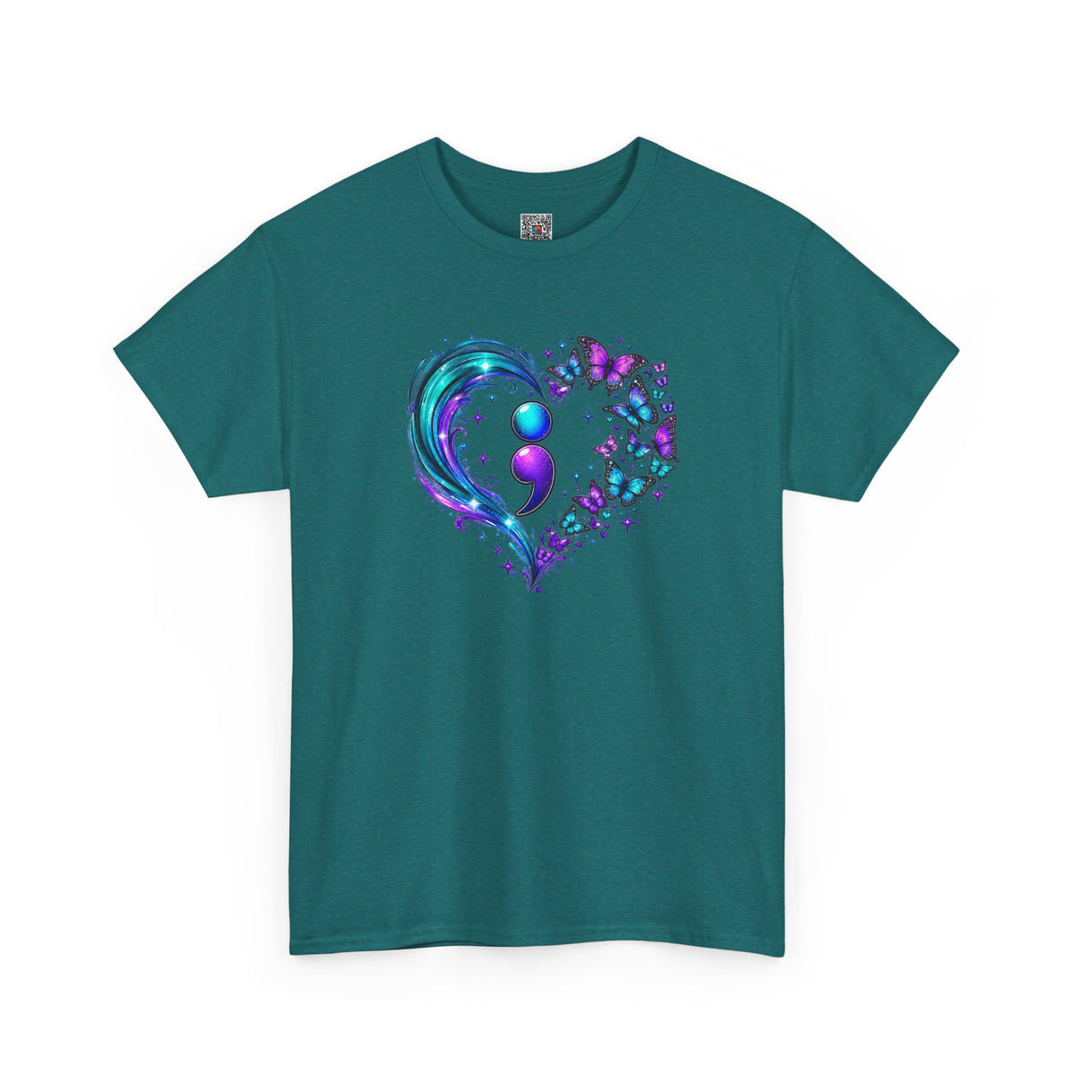Semicolon Butterfly Heart T-Shirt | Teal & Purple Mental Health Awareness Graphic Tee | Cr8tive Designs