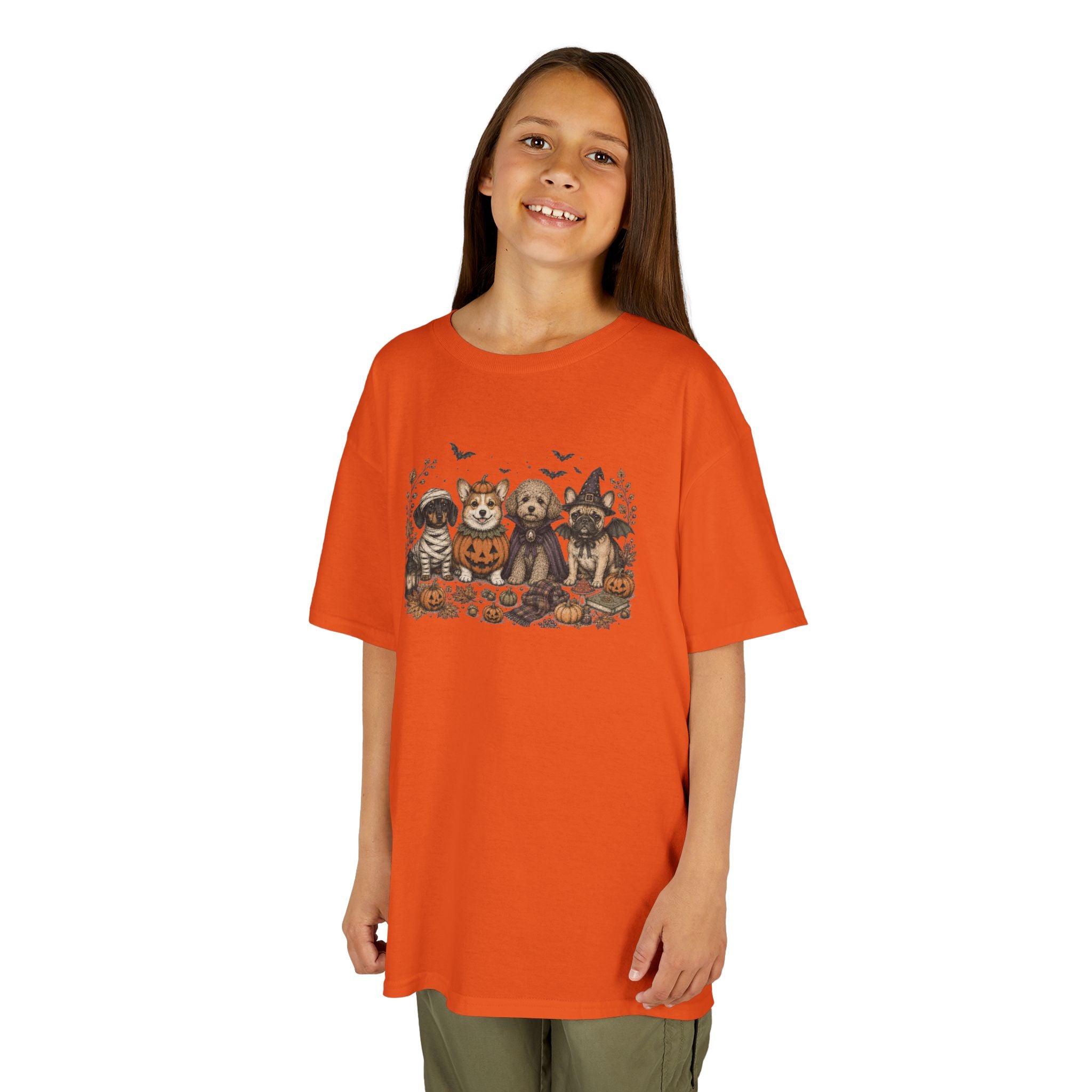 Spooky Puppies Pumpkin & Witch T-Shirt | Vintage Halloween Dog Lover Kids Tee | Cr8tive Designs