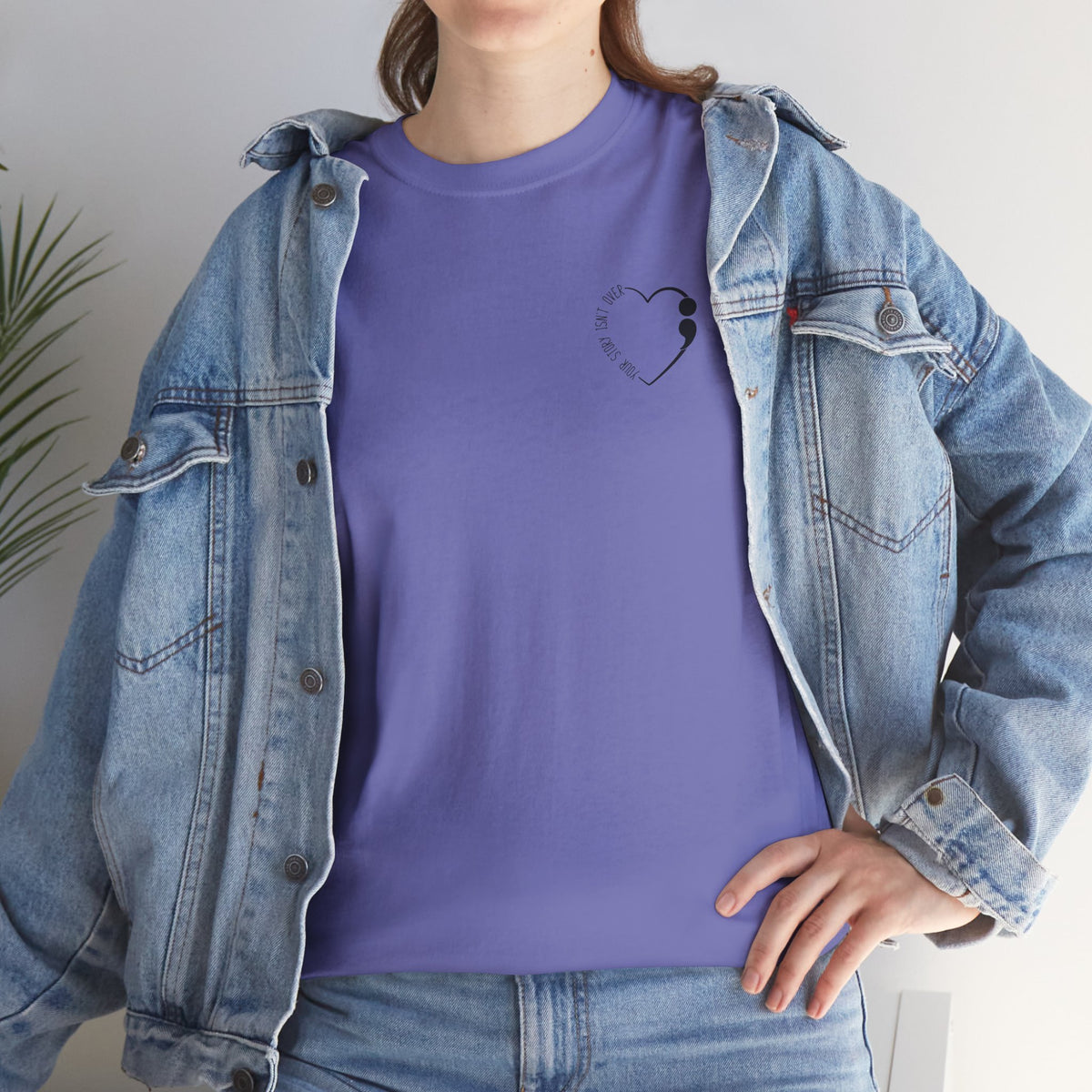 Heart Semicolon Pocket Print T-Shirt | Minimalist Suicide Prevention Graphic Tee | Cr8tive Designs