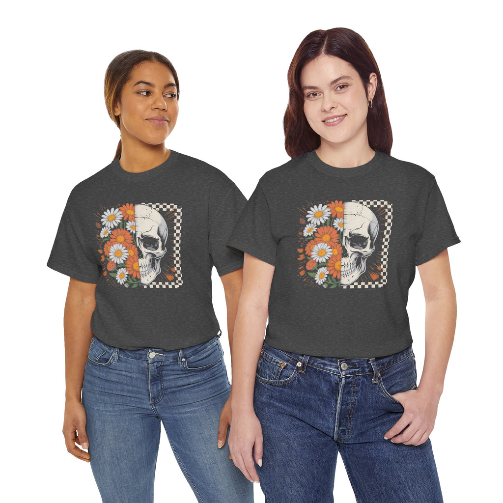Half Floral Half Skull T-Shirt | Daisy Flower Skull Fall Graphic Tee | Cr8tive Designs