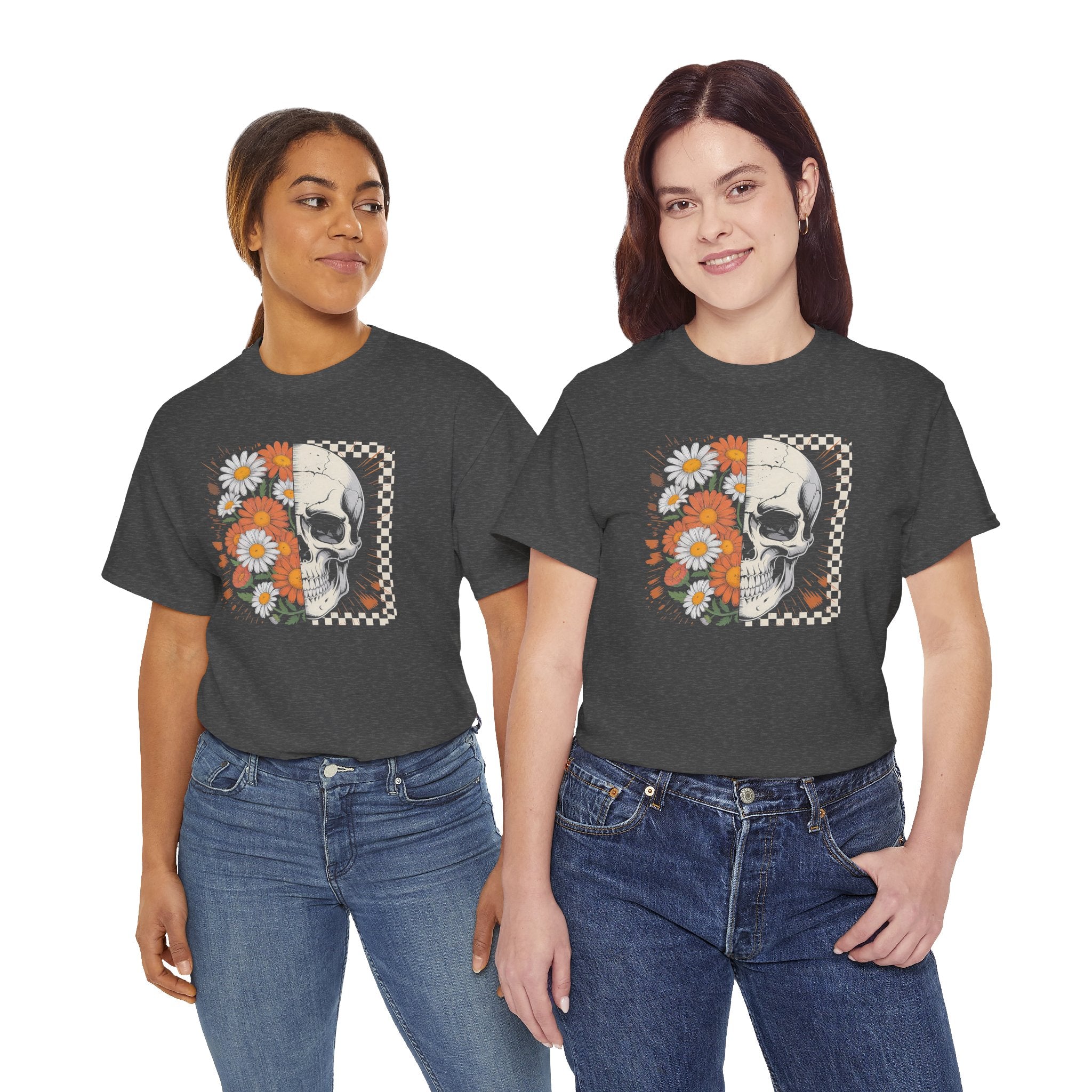 Half Floral Half Skull T-Shirt | Daisy Flower Skull Fall Graphic Tee | Cr8tive Designs