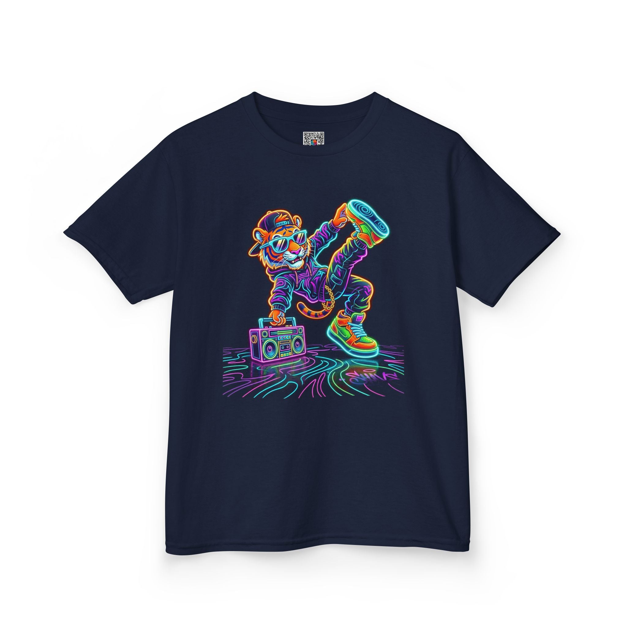 Kids Skateboard Neon Bear T-Shirt | Retro Glow Skateboarding Tee | Cr8tive Designs