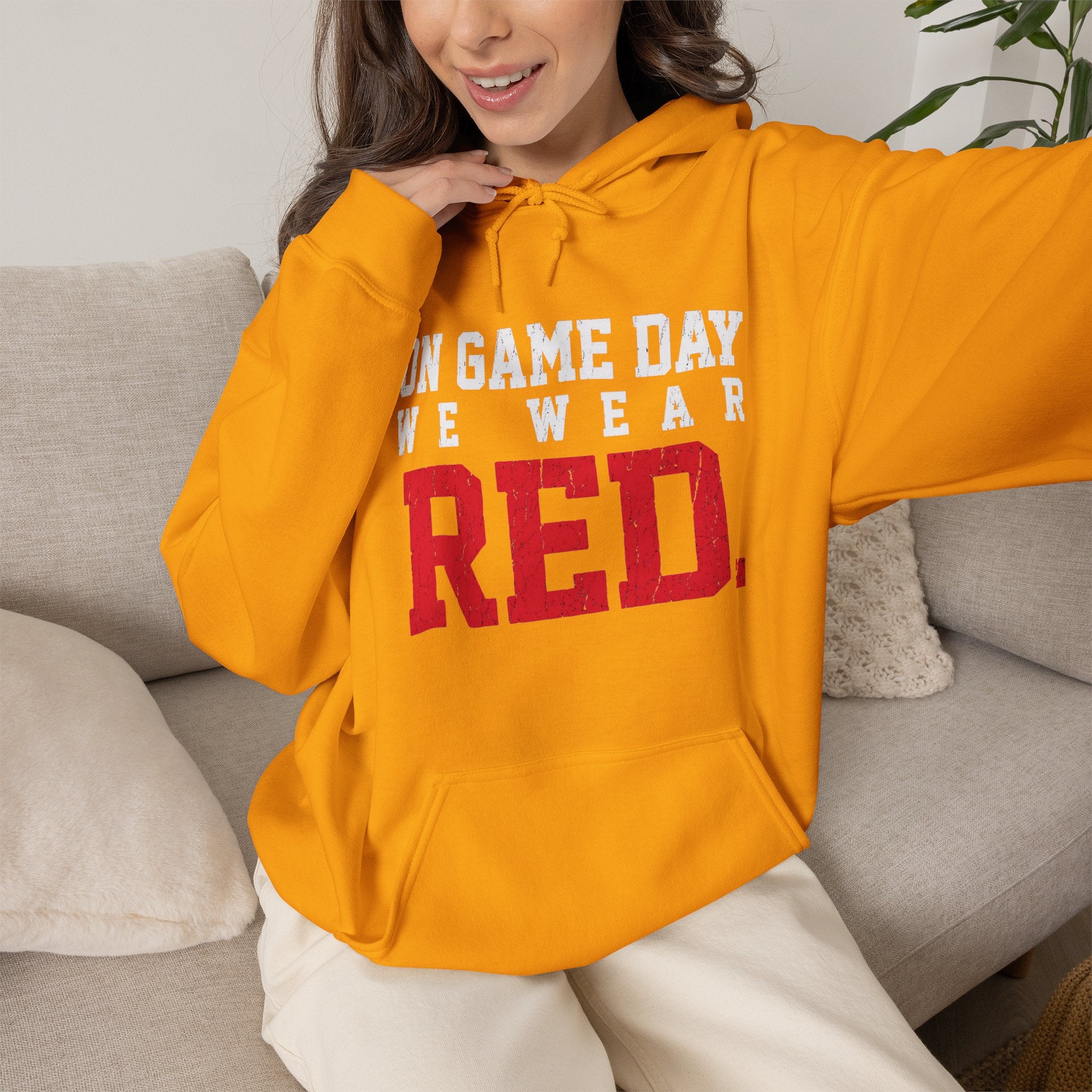 On Game Day We Wear Red | Distressed Football Fan Hoodie | Cr8tive Designs
