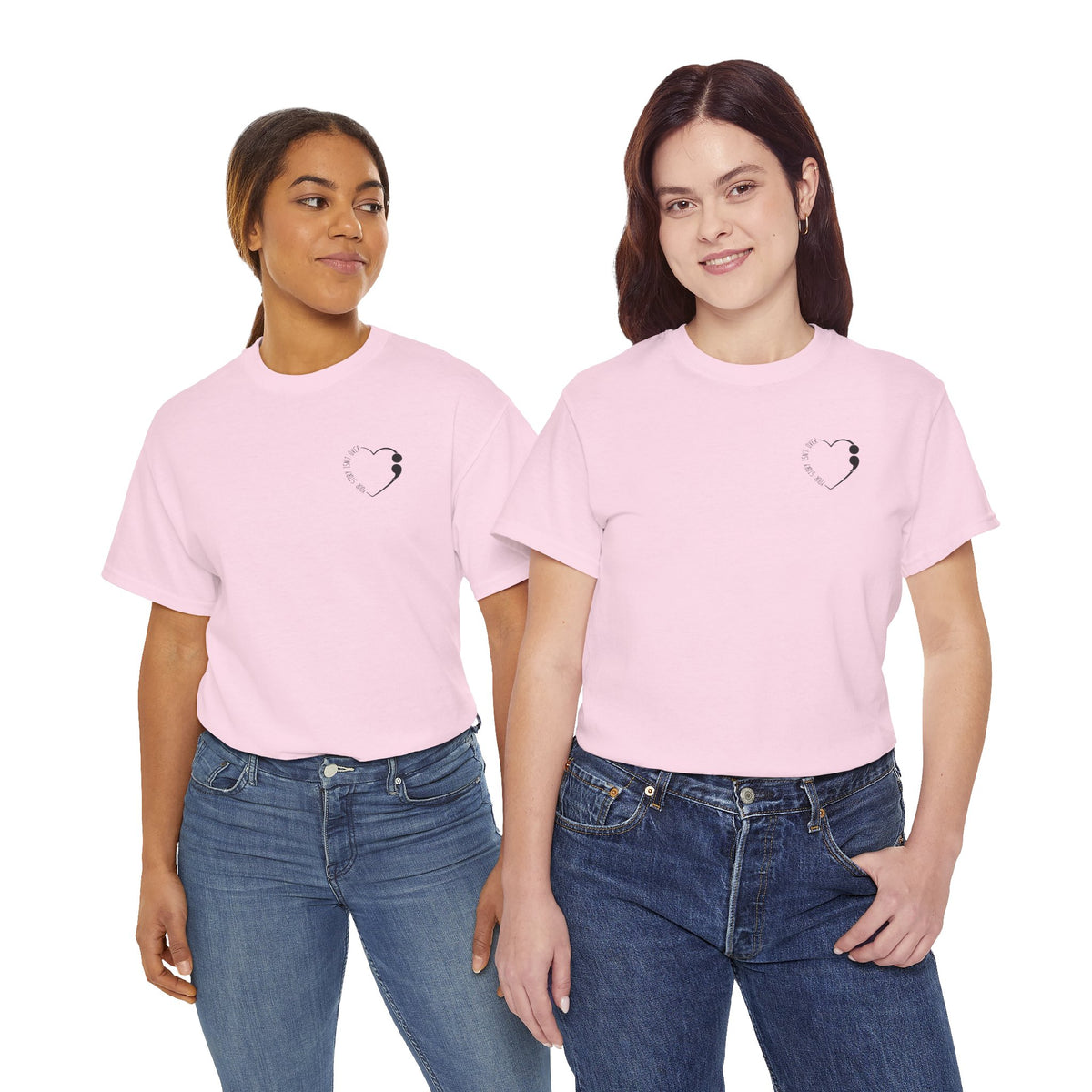 Heart Semicolon Pocket Print T-Shirt | Minimalist Suicide Prevention Graphic Tee | Cr8tive Designs