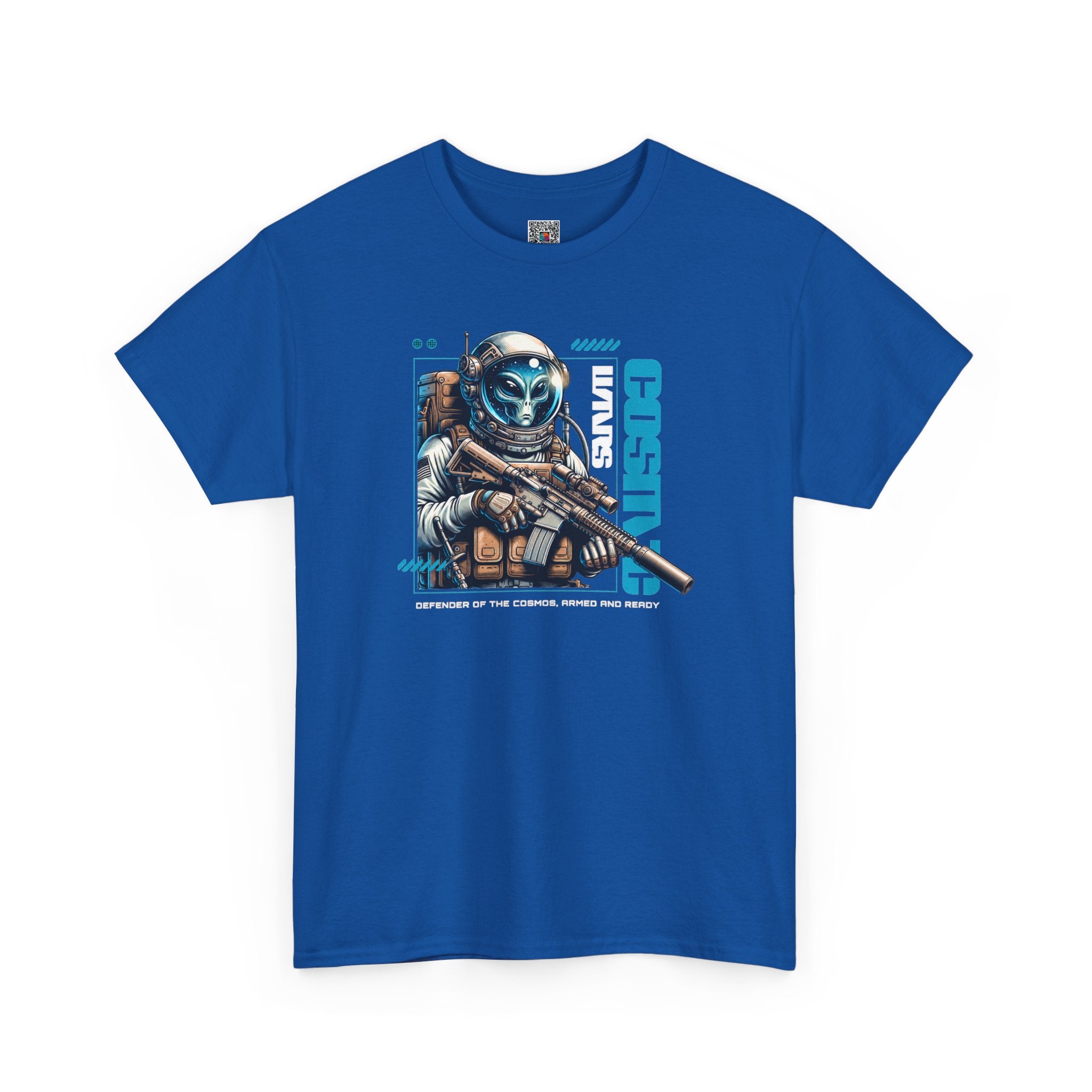 Cosmic Sentinel T-Shirt | Armed Alien Space Soldier Graphic Tee | Cr8tive Designs