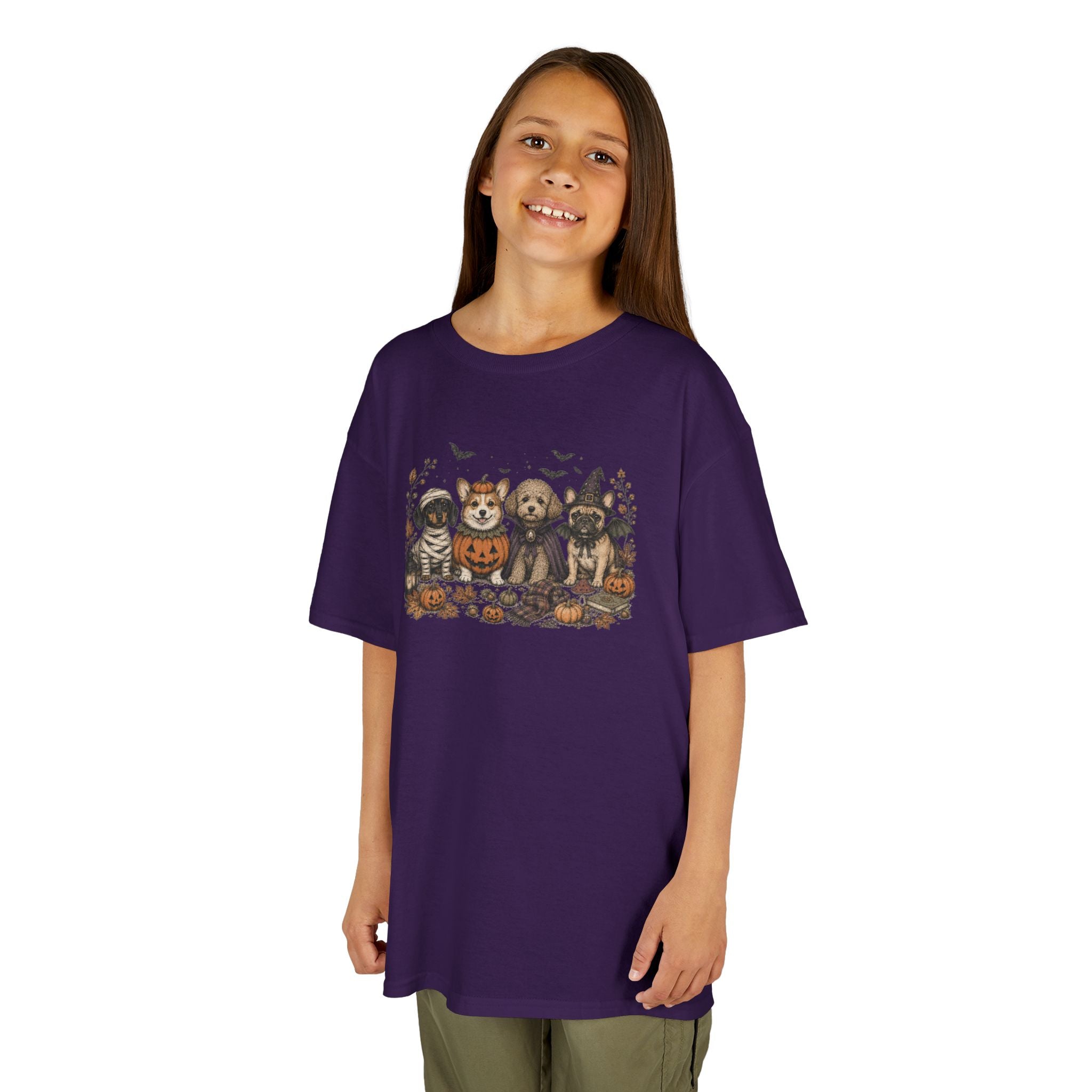 Spooky Puppies Pumpkin & Witch T-Shirt | Vintage Halloween Dog Lover Kids Tee | Cr8tive Designs