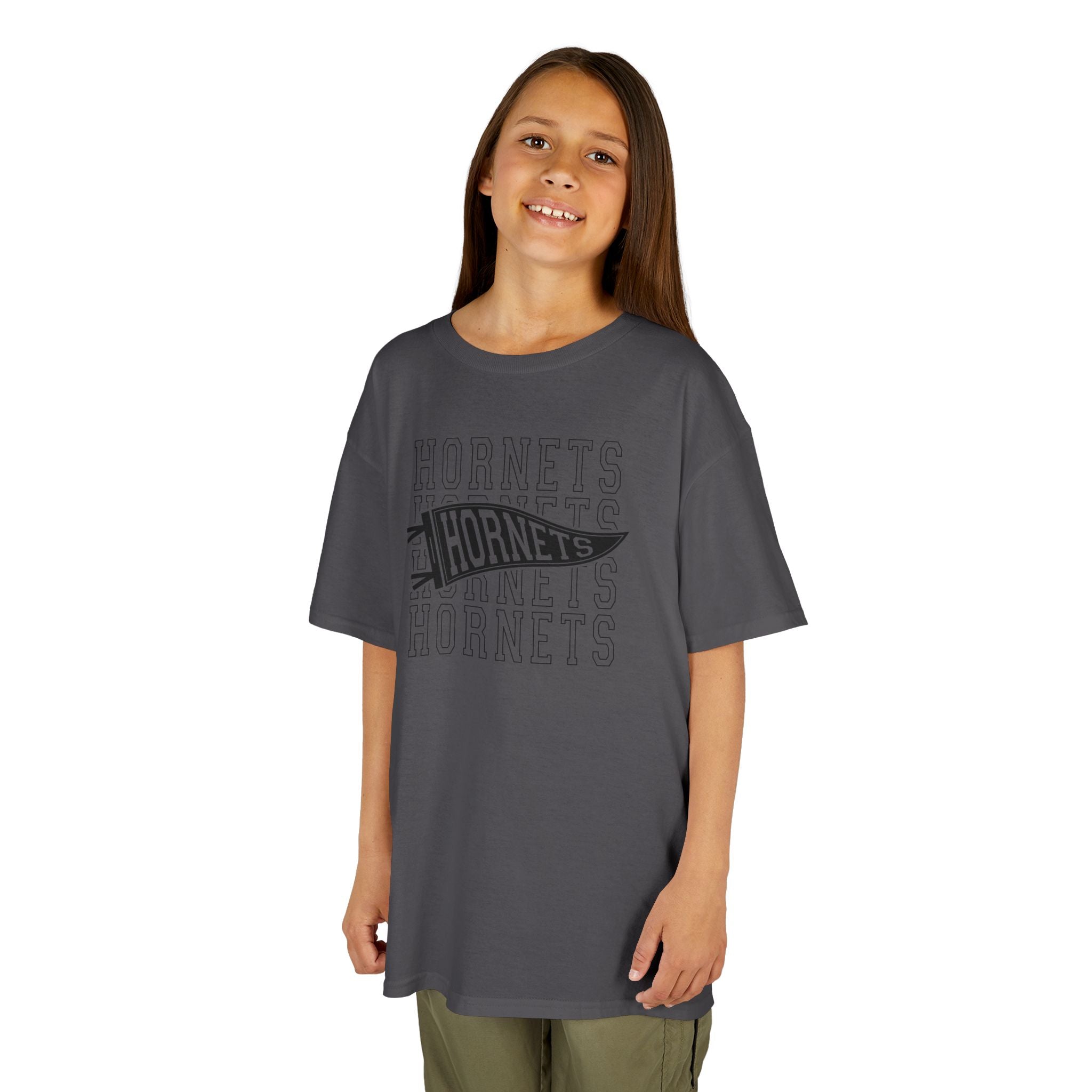 Hornets Pennant Repeat Youth T-Shirt | School Spirit Mascot Tee | Cr8tive Designs