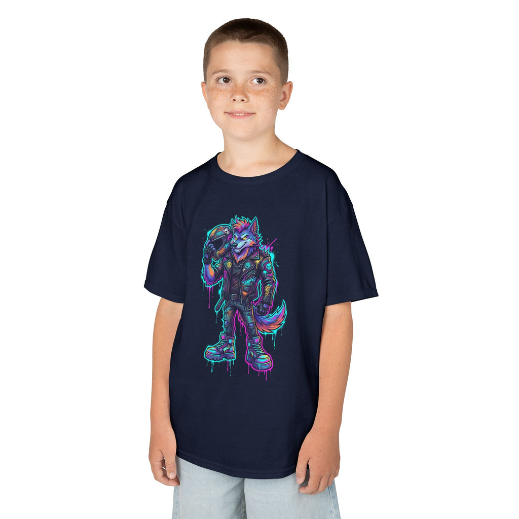 Kids Wolf Character Tee | Neon Cyberpunk Fox-Wolf Gamer Shirt | Cr8tive Designs
