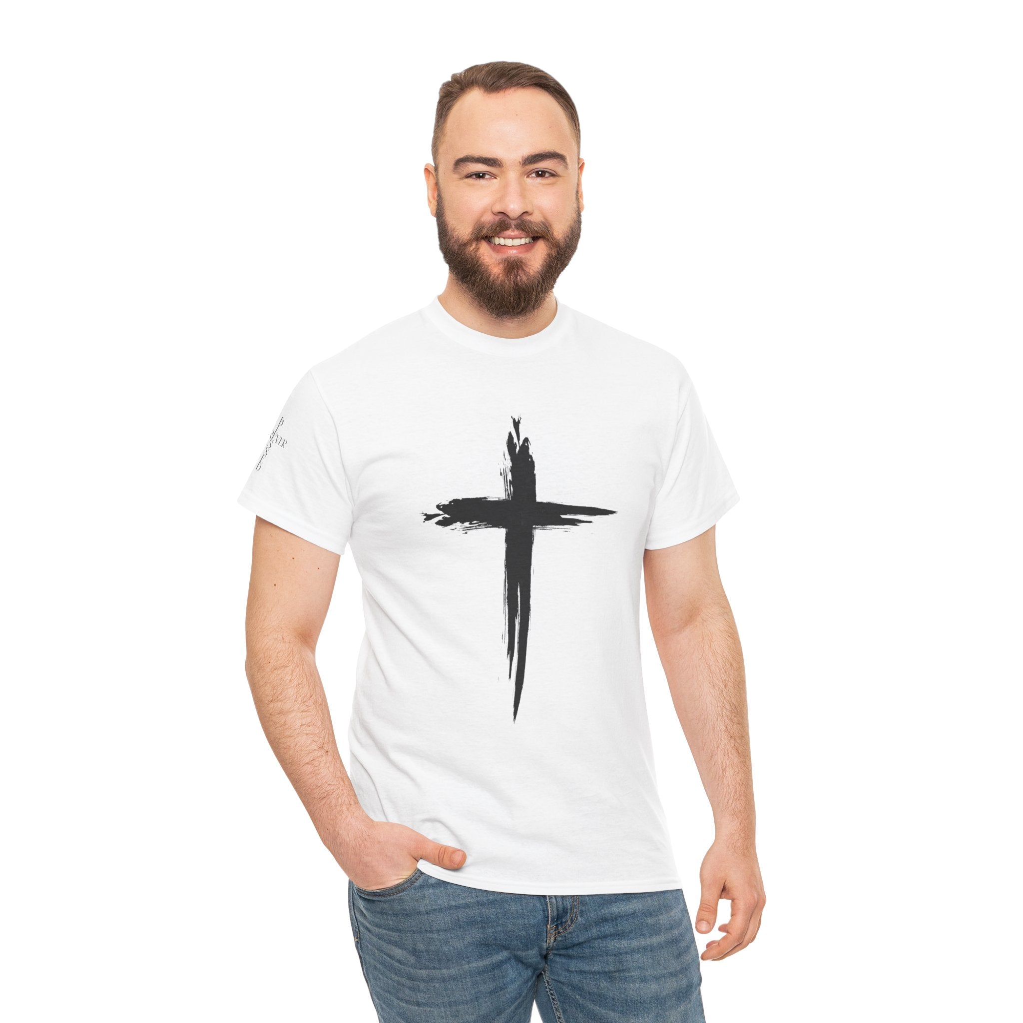 Black Brushstroke Cross T‑Shirt — Minimalist Christian Faith Tee