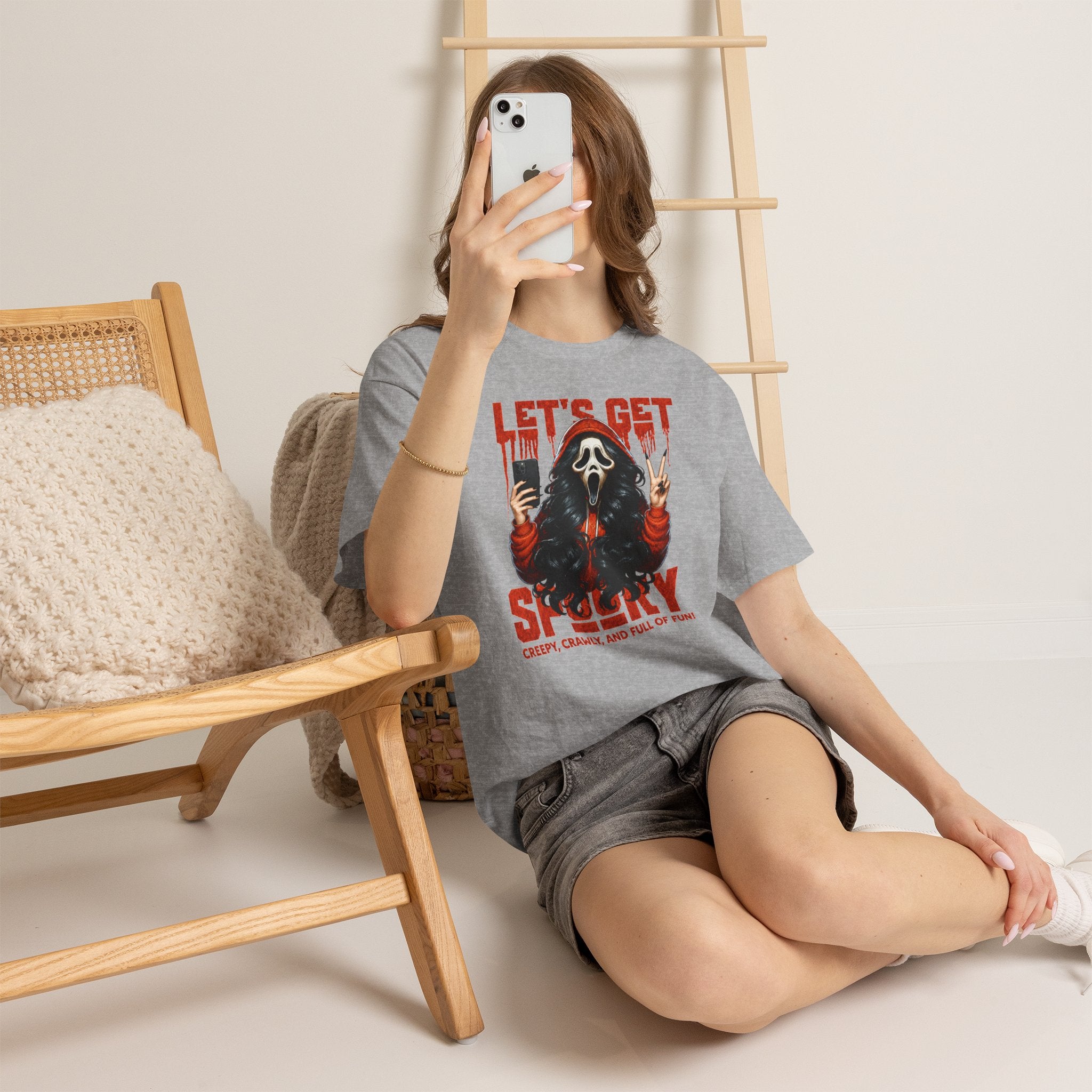 Let's Get Spooky Ghostface Selfie T-Shirt | Halloween Horror Graphic Tee | Cr8tive Designs