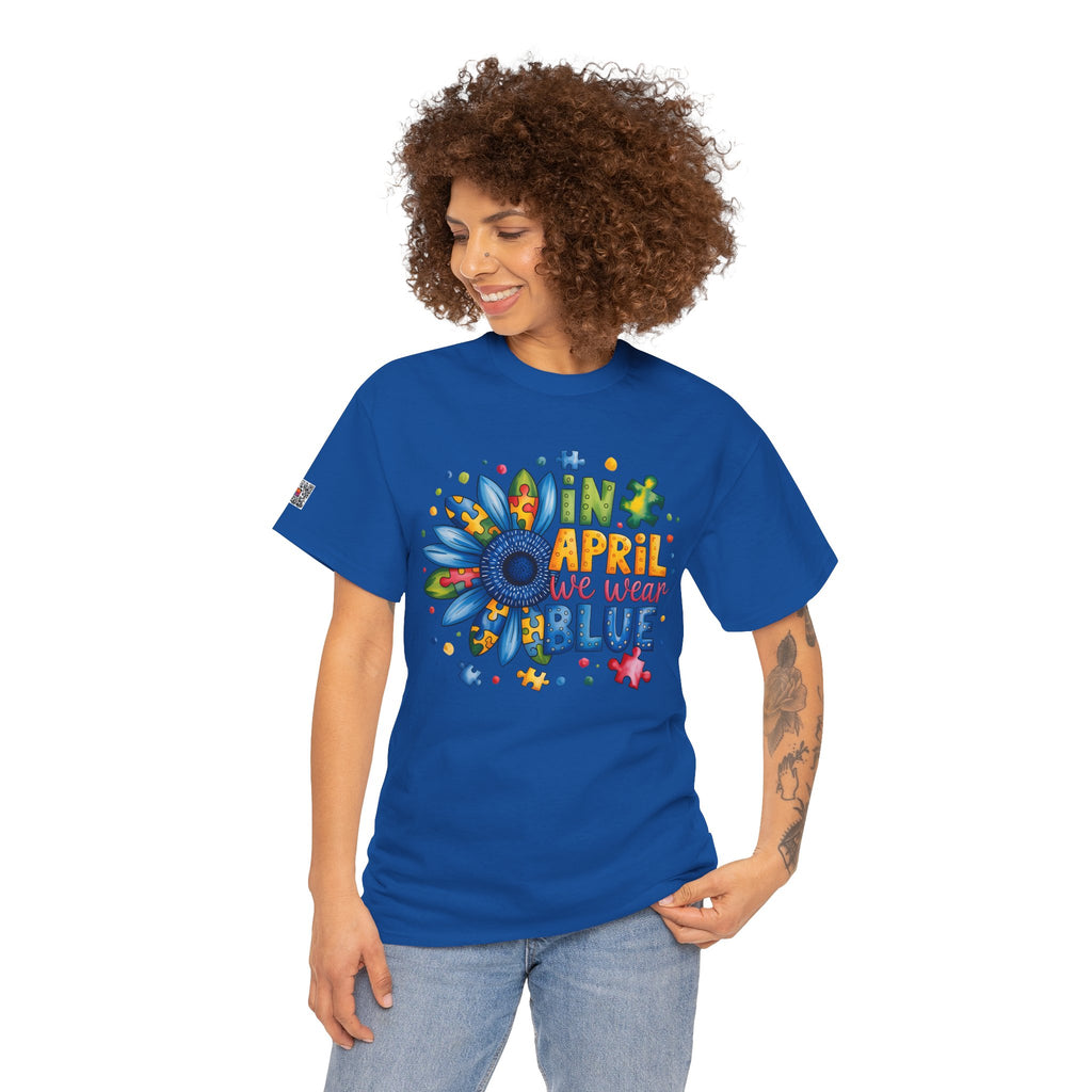 Autism Awareness Month Shirt | In April We Wear Blue | Colorful Puzzle Flower Unisex Graphic Tee | Cr8tive Designs