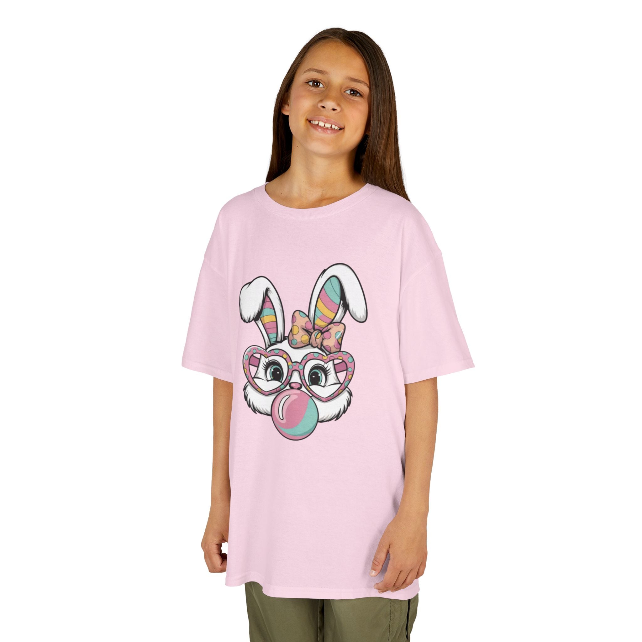 Kids Bunny Bubblegum T‑Shirt — Cute Easter Bunny with Glasses & Bow