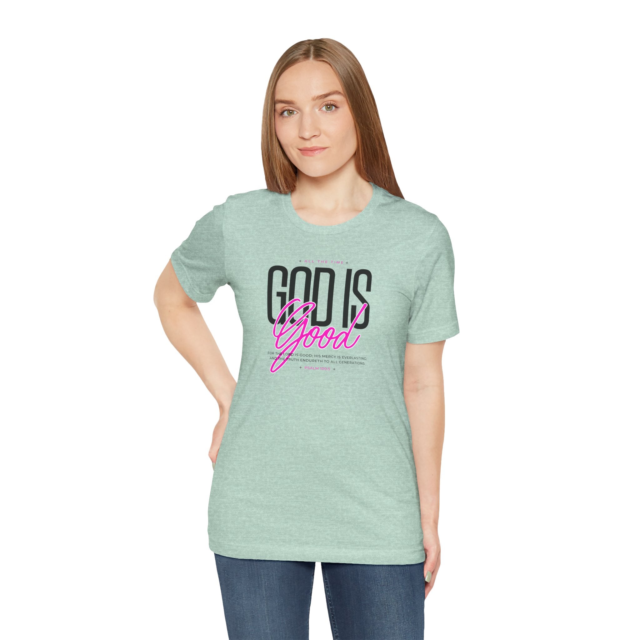 God Is Good T-Shirt | Faith Christian Tee with Pink Script | Cr8tive Designs