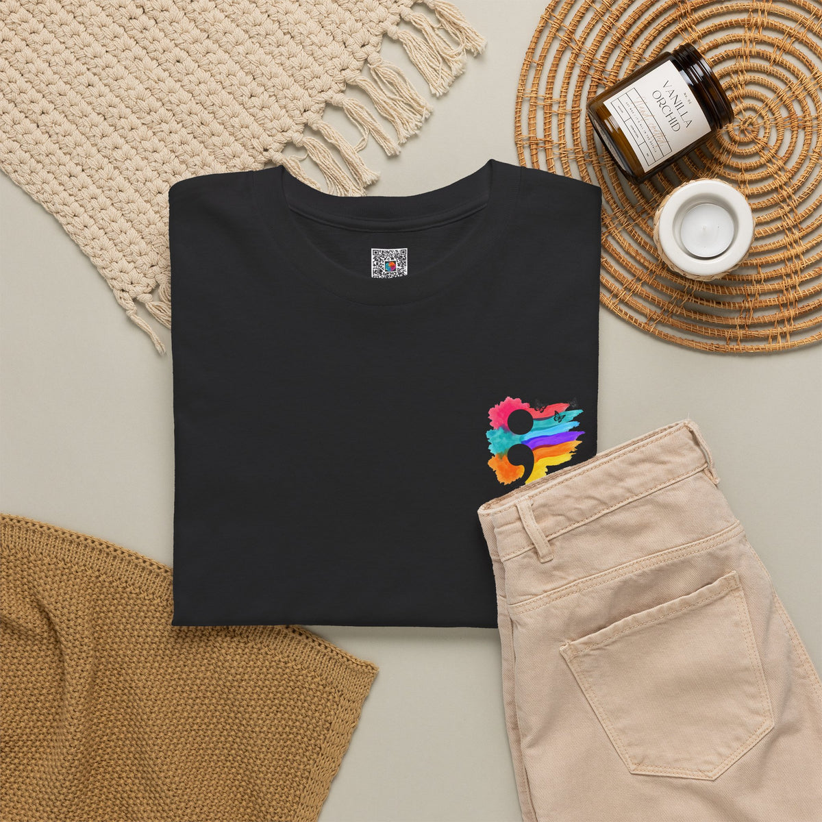 Watercolor Semicolon T-Shirt | Rainbow Splash Mental Health Pocket Print Tee | Cr8tive Designs