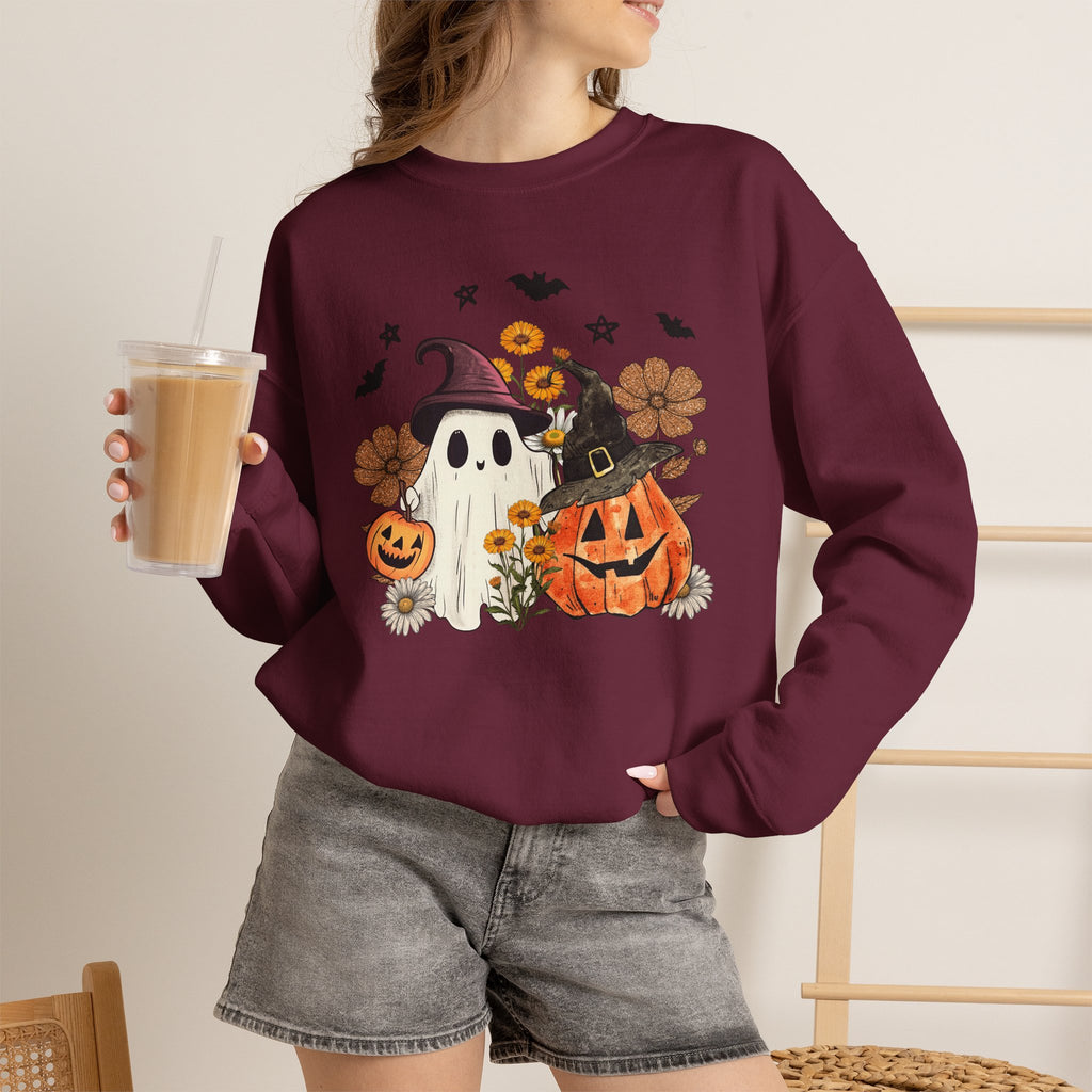 Witch Ghost & Pumpkin Sweatshirt | Floral Spooky Season Crewneck | Cr8tive Designs