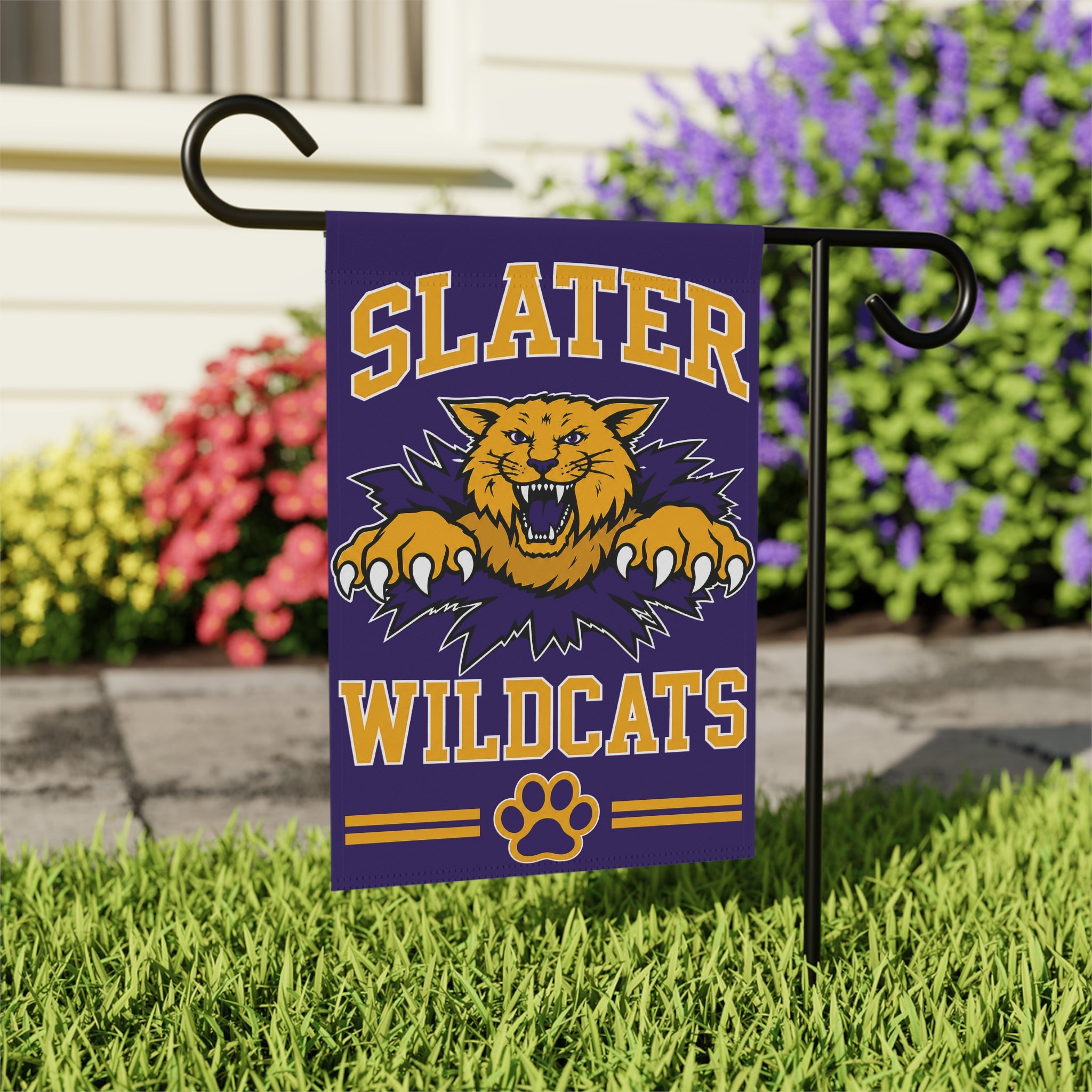 Slater Wildcats Purple & Gold Garden Flag | 12" × 18" School Spirit Flag | Cr8tive Designs