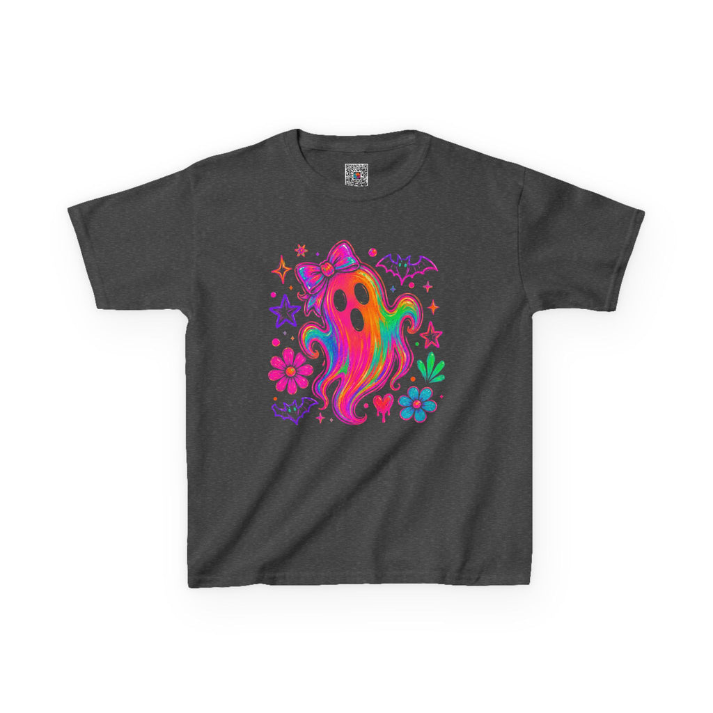 Rainbow Psychedelic Ghost Kids Tee | Bright Neon Halloween T-Shirt | Cr8tive Designs
