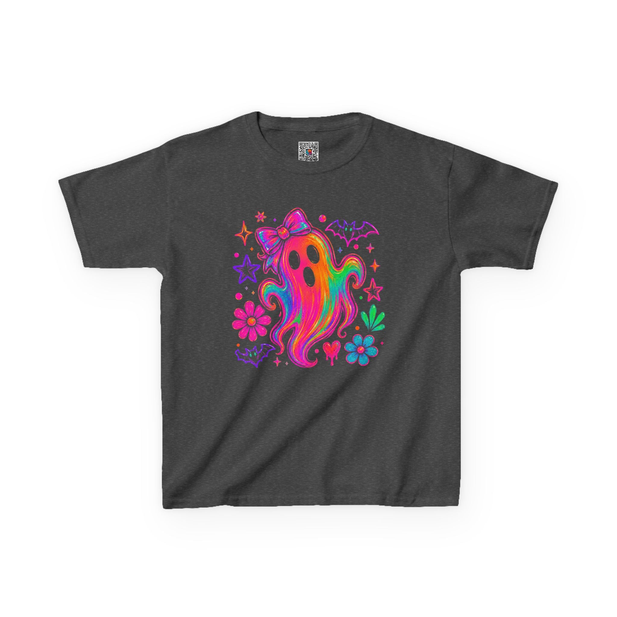Rainbow Psychedelic Ghost Kids Tee | Bright Neon Halloween T-Shirt | Cr8tive Designs