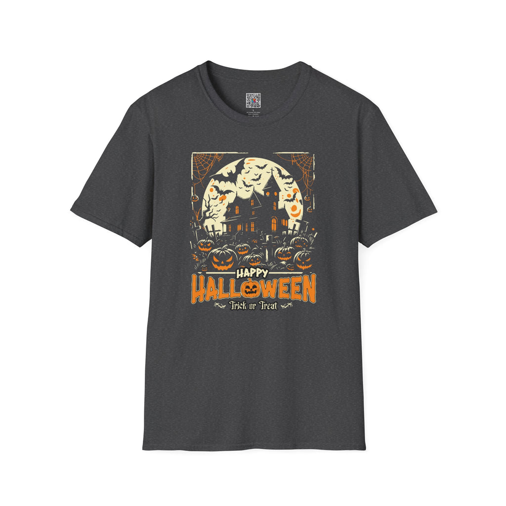 Halloween Haunted House T-Shirt | 'Happy Halloween' Pumpkin & Bats Tee | Cr8tive Designs