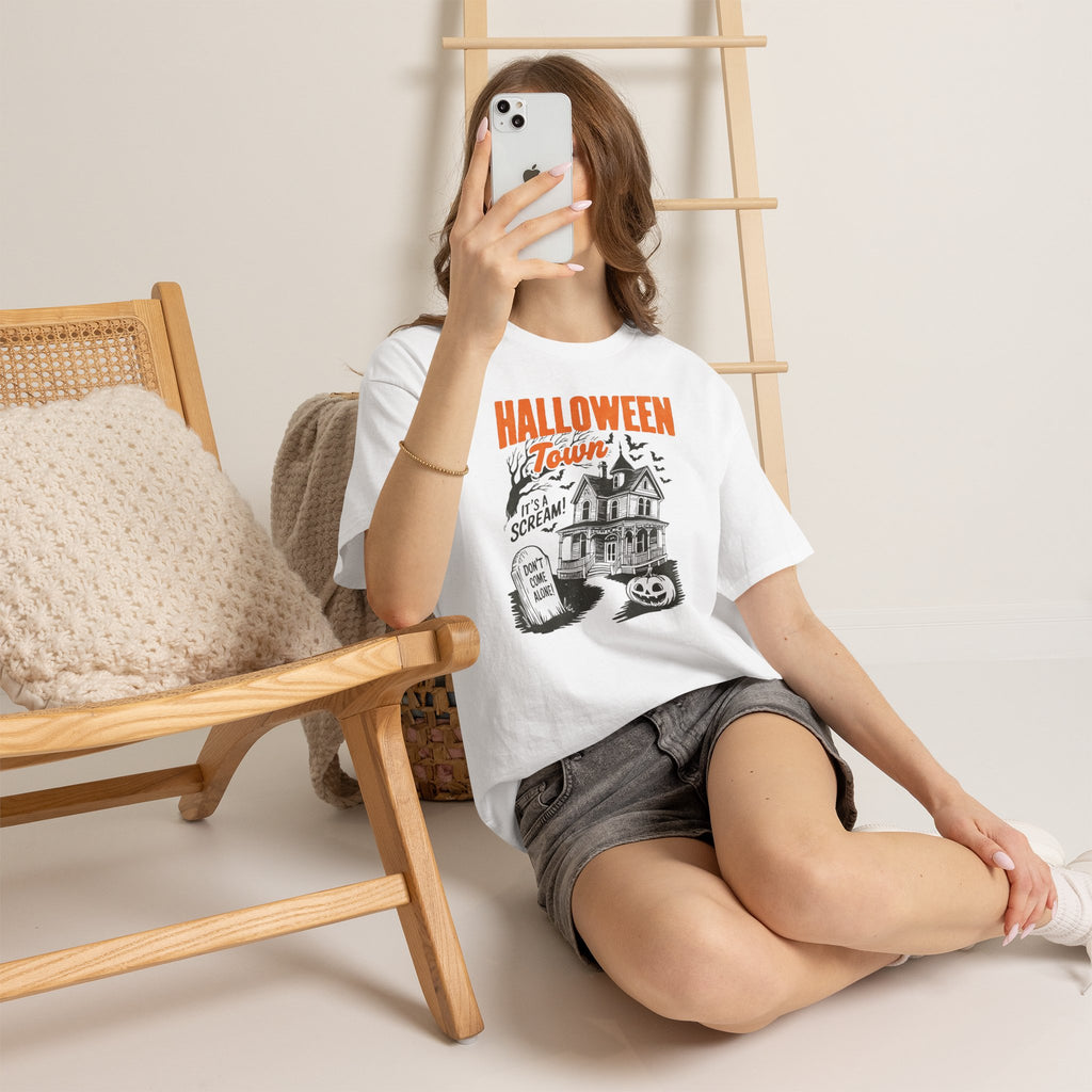 Halloween Town Haunted House Graphic T-Shirt | Spooky Season Vintage Halloween Tee | Cr8tive Designs