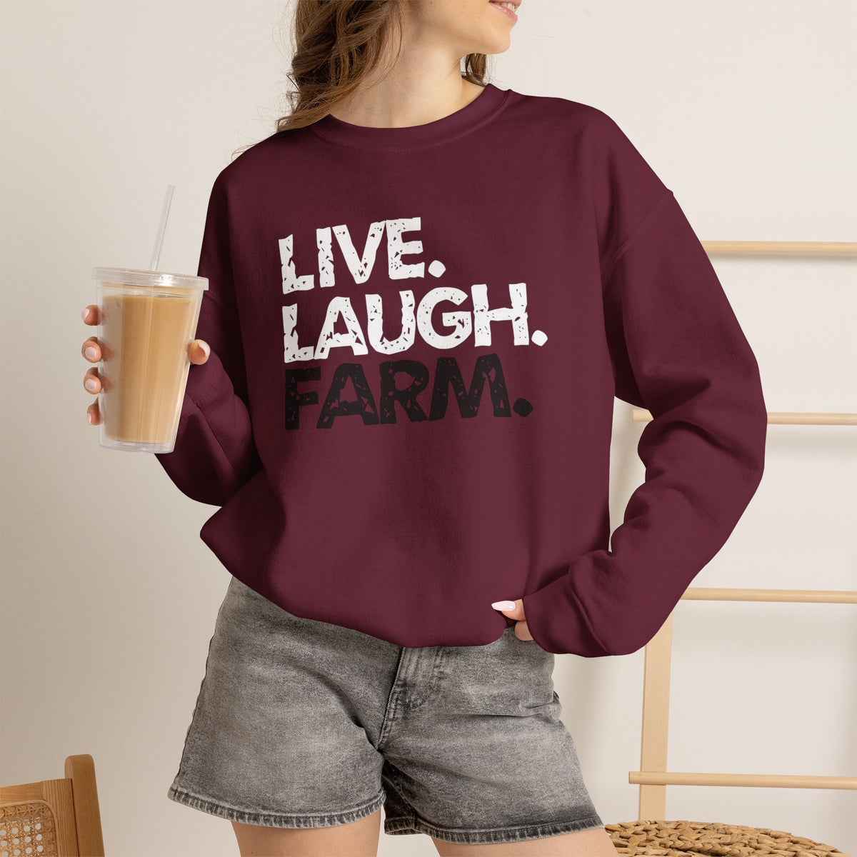 Live Laugh Farm Sweatshirt | Rustic Country Crewneck | Cr8tive Designs