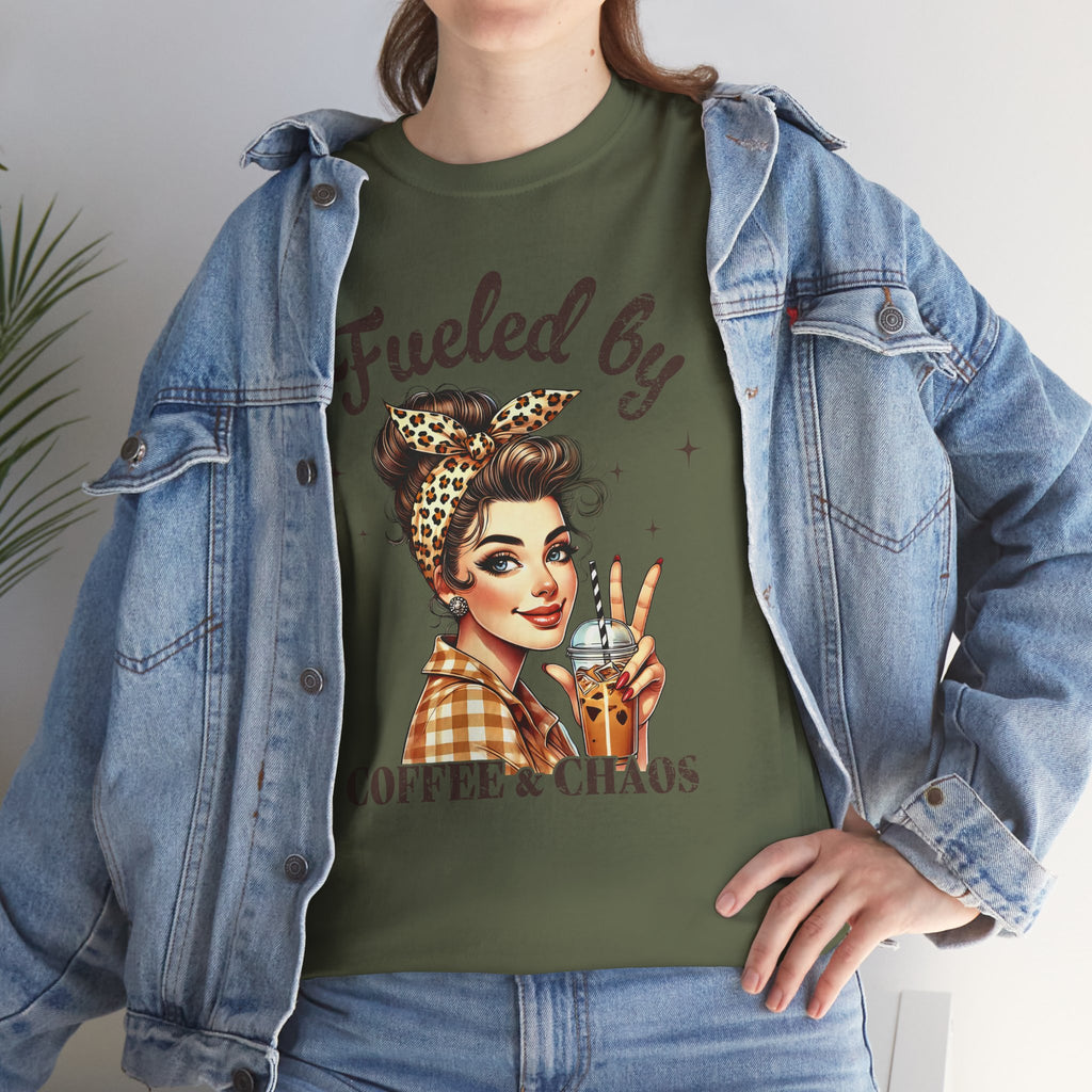 Fueled by Coffee & Chaos Graphic Tee – Funny Mom Life Shirt, Trendy Retro Woman Design | Cr8tive Designs