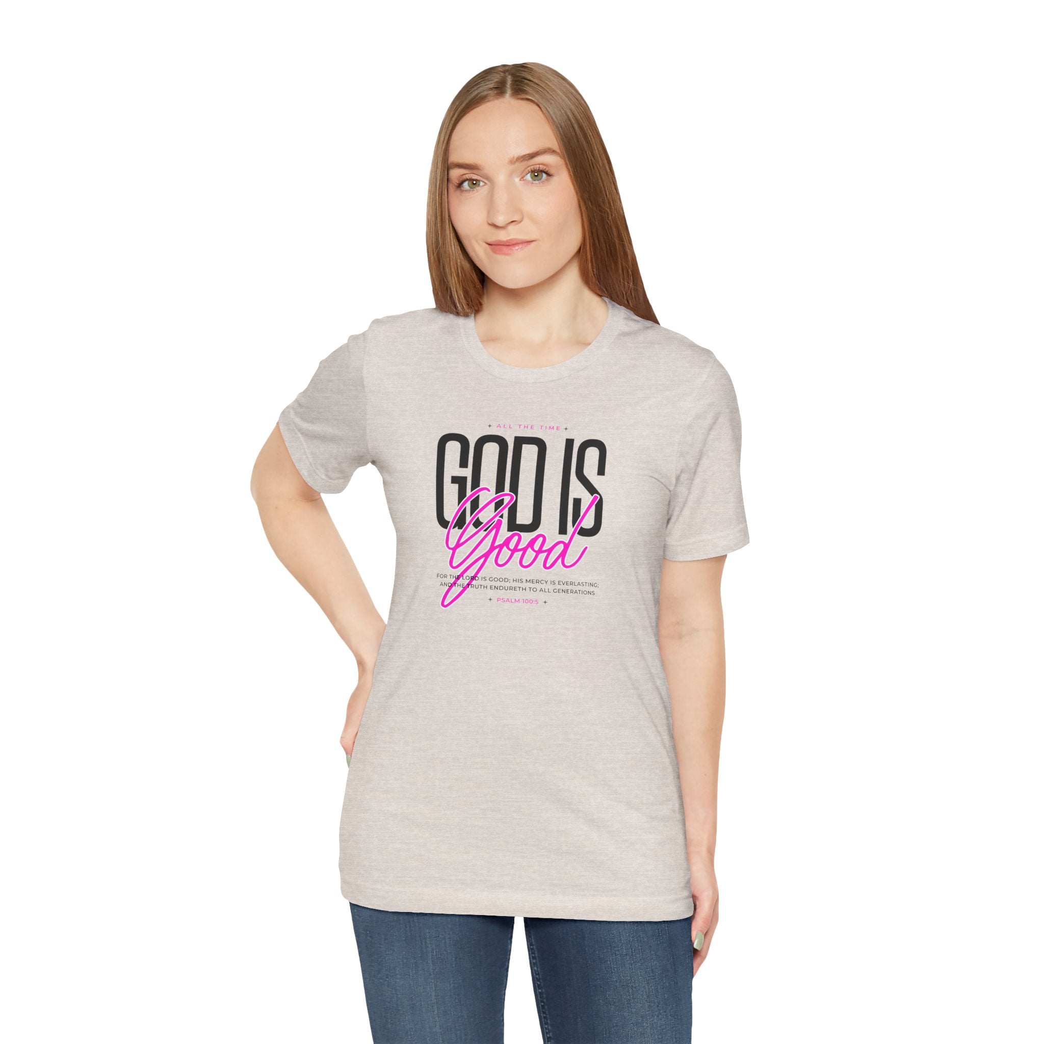 God Is Good T-Shirt | Faith Christian Tee with Pink Script | Cr8tive Designs