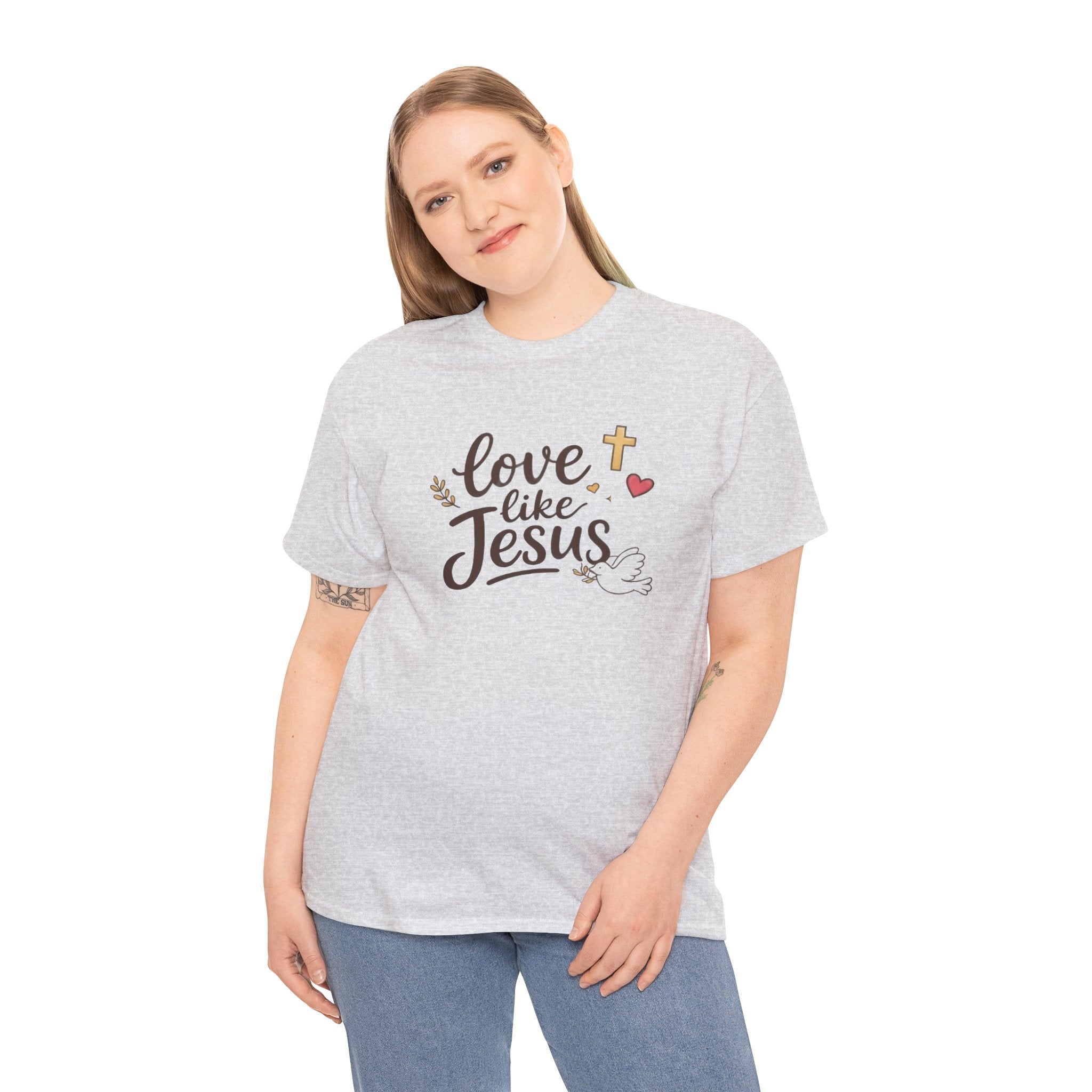 Love Like Jesus T-Shirt — Christian Faith Tee with Dove, Cross & Heart