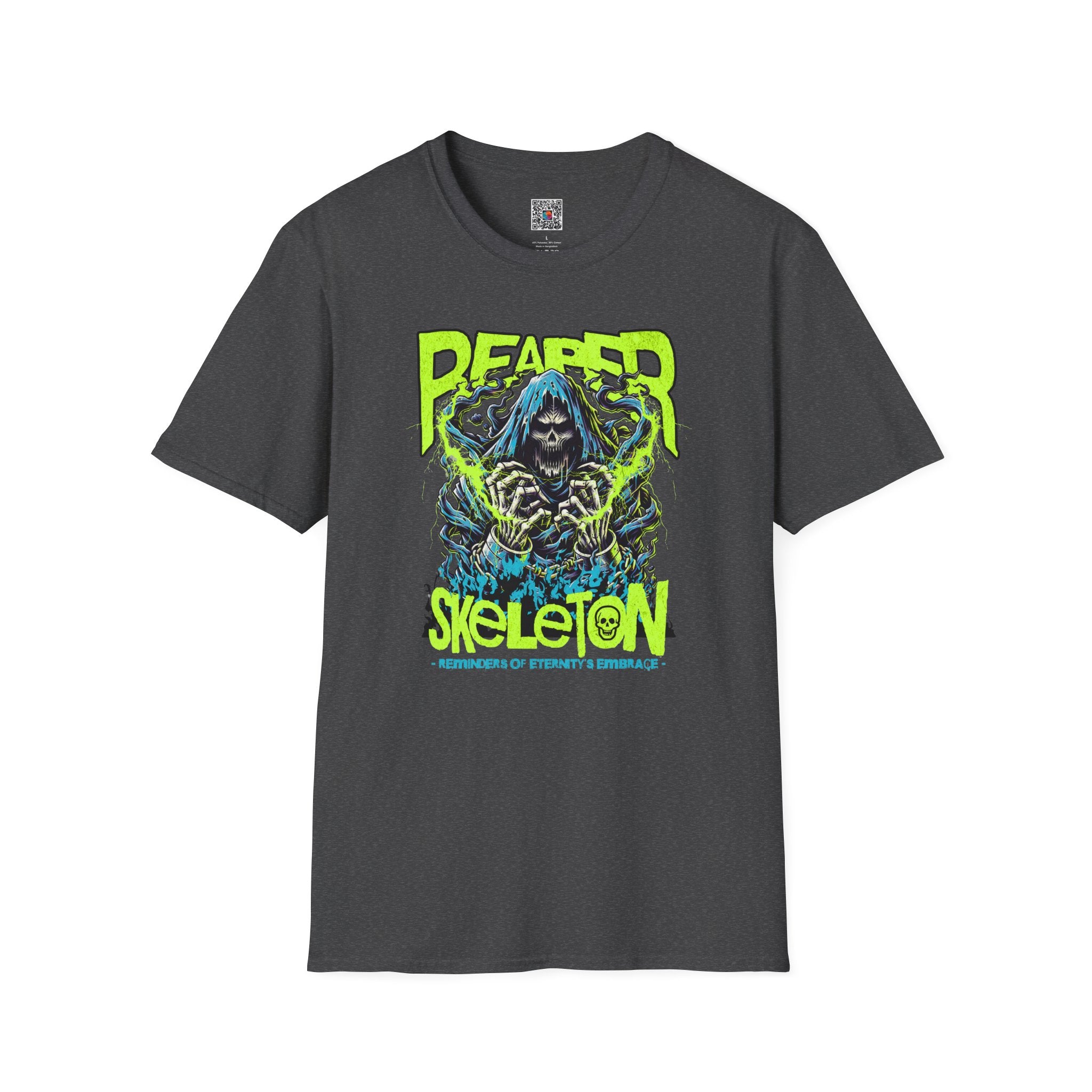 Reaper Skeleton Graphic Tee | Neon Skull Horror T-Shirt for Fans of Dark Streetwear | Cr8tive Designs