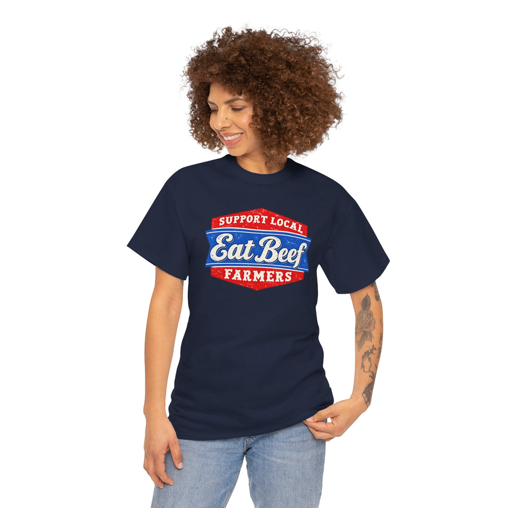 Support Local Farmers Eat Beef T-Shirt | Retro Badge Agriculture Graphic Tee | Cr8tive Designs