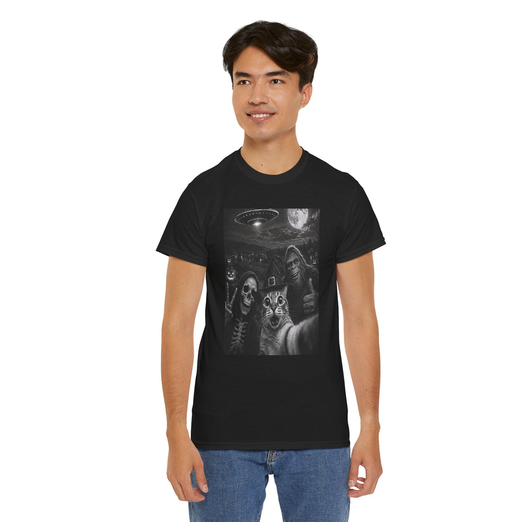 Spooky Squad Selfie Shirt | Funny Halloween Bigfoot Cat Alien Graphic Tee | Cr8tive Designs