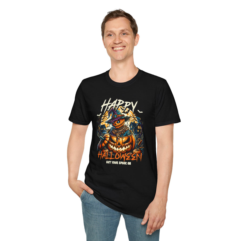 Happy Halloween Scarecrow Pumpkin Tee | Spooky Fall Graphic Shirt | Cr8tive Designs