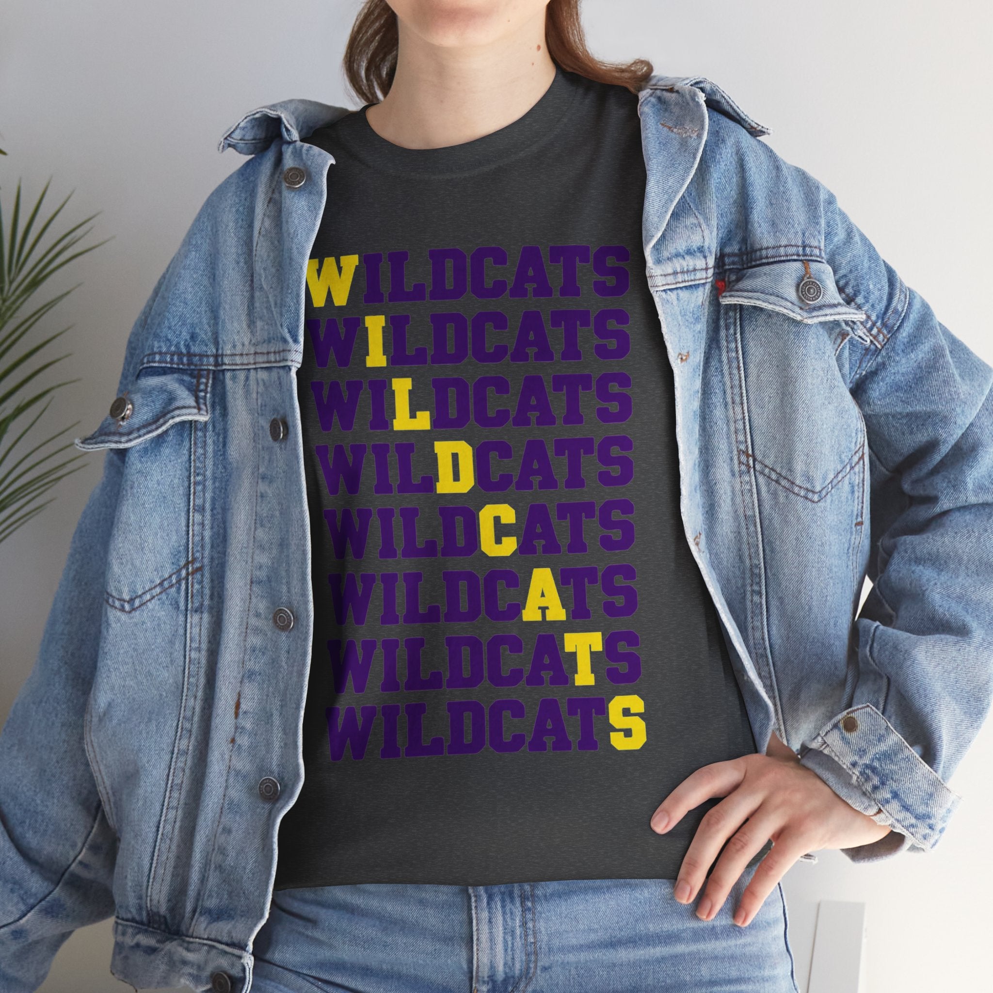 Wildcats Mascot Tee | Retro Diagonal Repeating Text Game Day T-Shirt | Cr8tive Designs