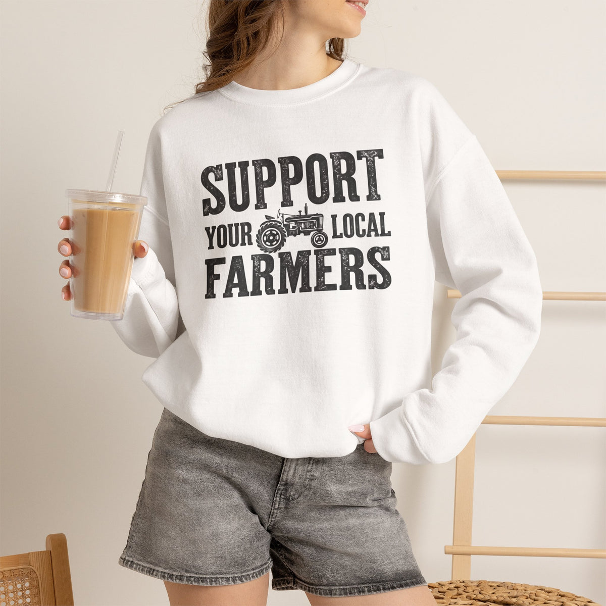 Support Your Local Farmers Sweatshirt | Rustic Tractor Agriculture Crewneck | Cr8tive Designs