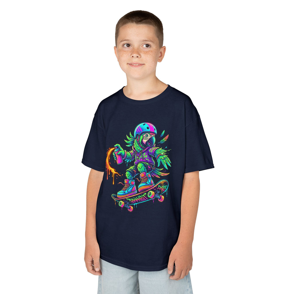 Kids T-Shirt | Neon Skate Parrot Skateboarder Graphic Tee | Cr8tive Designs