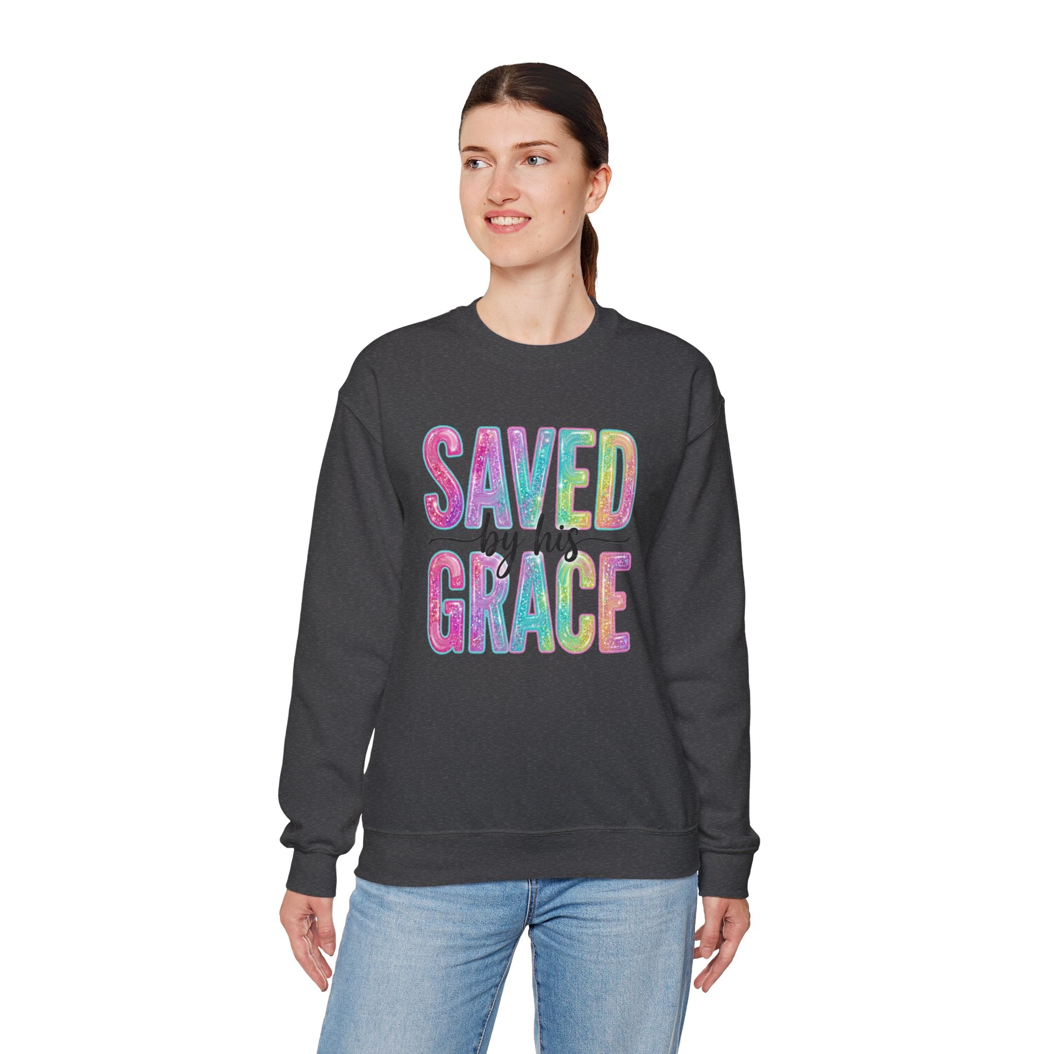 Saved by Grace Sweatshirt – Christian Faith Graphic Crewneck | Inspirational Religious Pullover | Cr8tive Designs