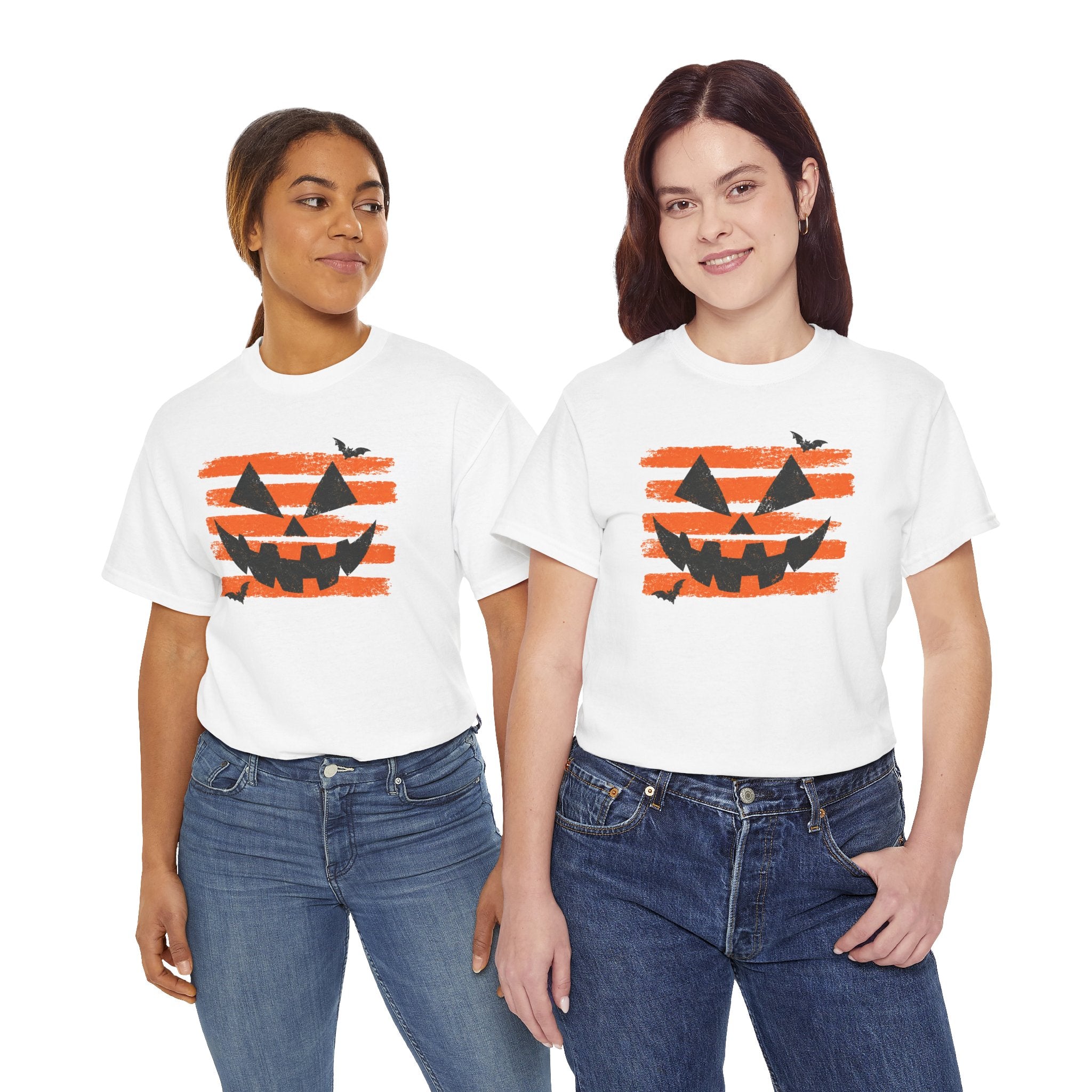 Distressed Jack O Lantern Tee | Retro Orange Stripe Halloween T-Shirt | Cr8tive Designs