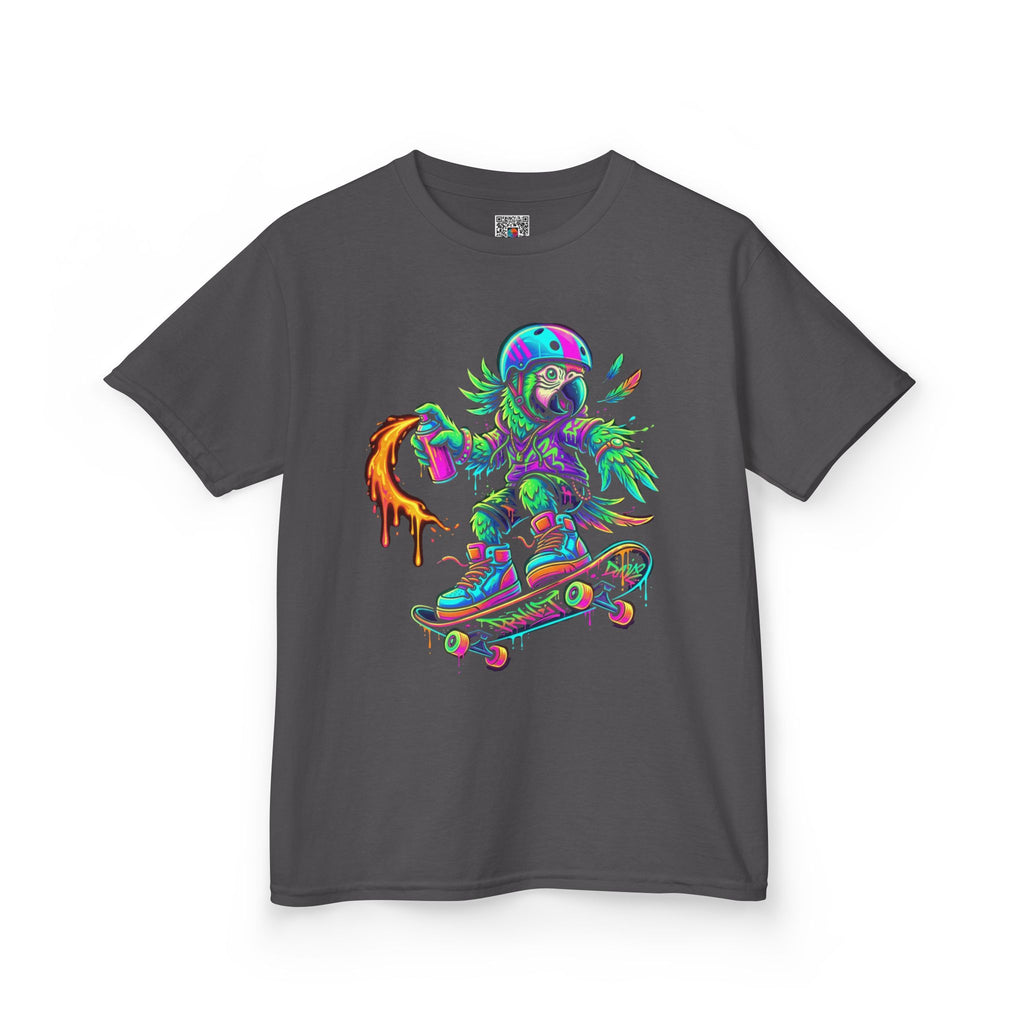 Kids T-Shirt | Neon Skate Parrot Skateboarder Graphic Tee | Cr8tive Designs