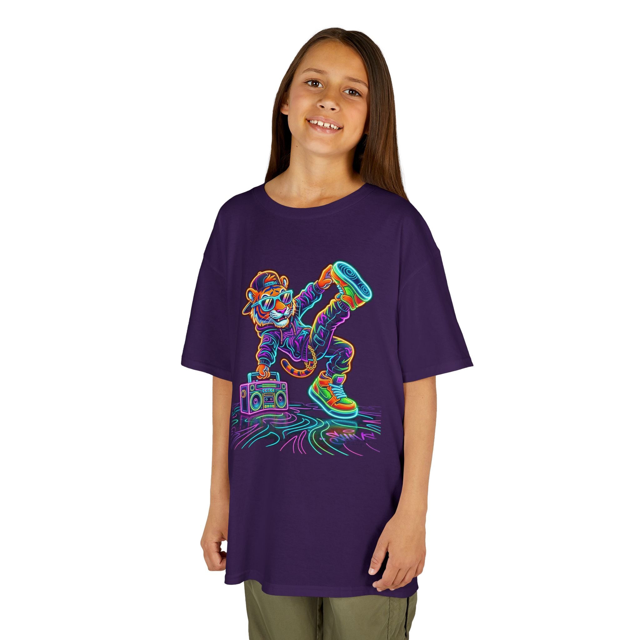 Kids Skateboard Neon Bear T-Shirt | Retro Glow Skateboarding Tee | Cr8tive Designs