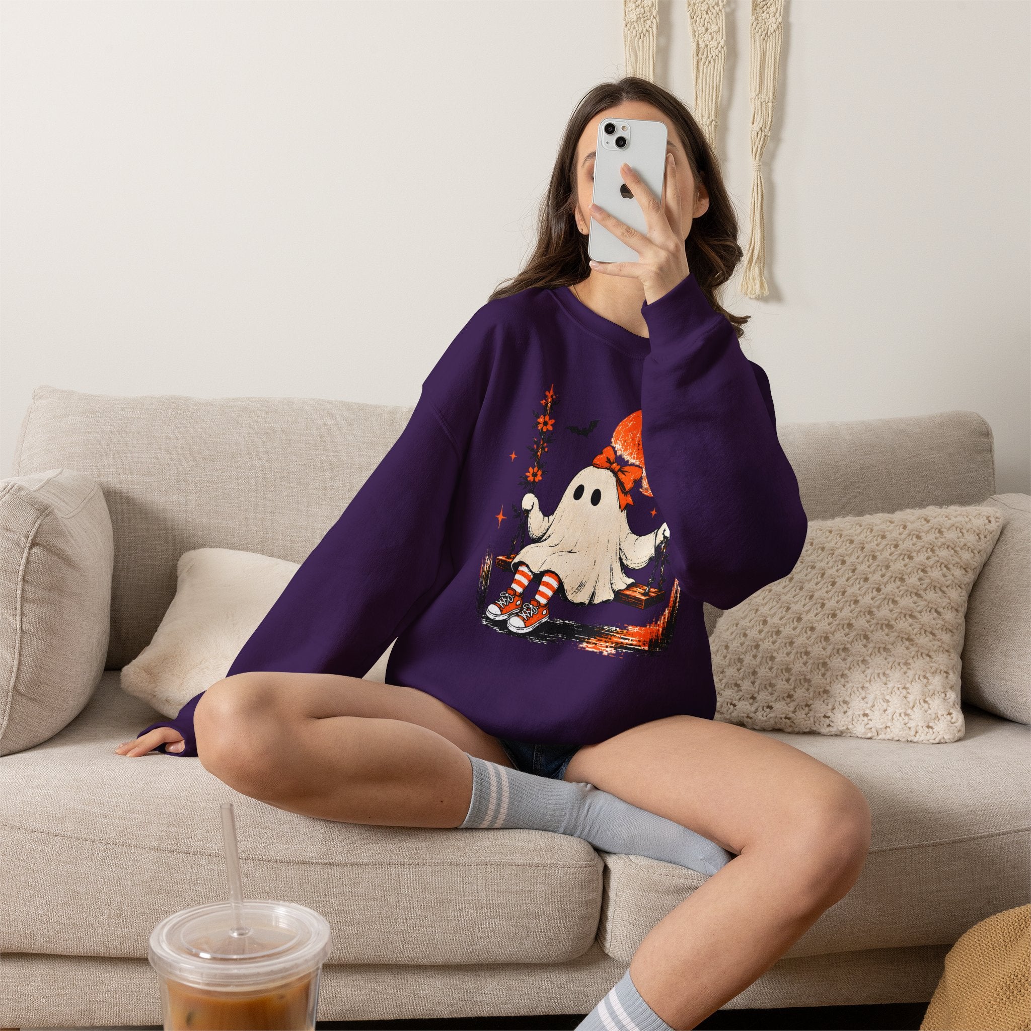 Vintage Swing Ghost Sweater| Cute Autumn Halloween Crewneck Sweater | Cr8tive Designs